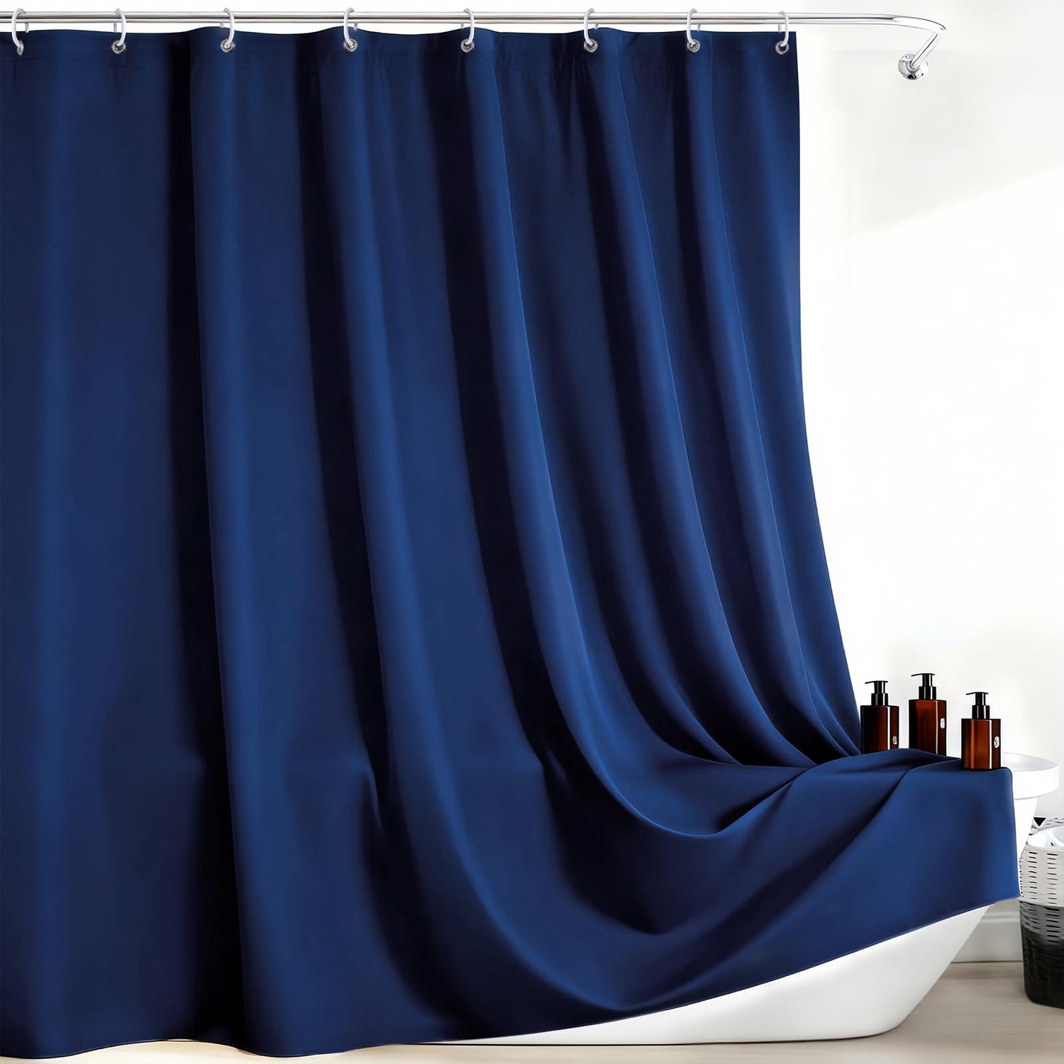 Douchegordijn Waterafstotend en Moffelvrij met Haakjes, Donkerblauw 180 x 200 cm
