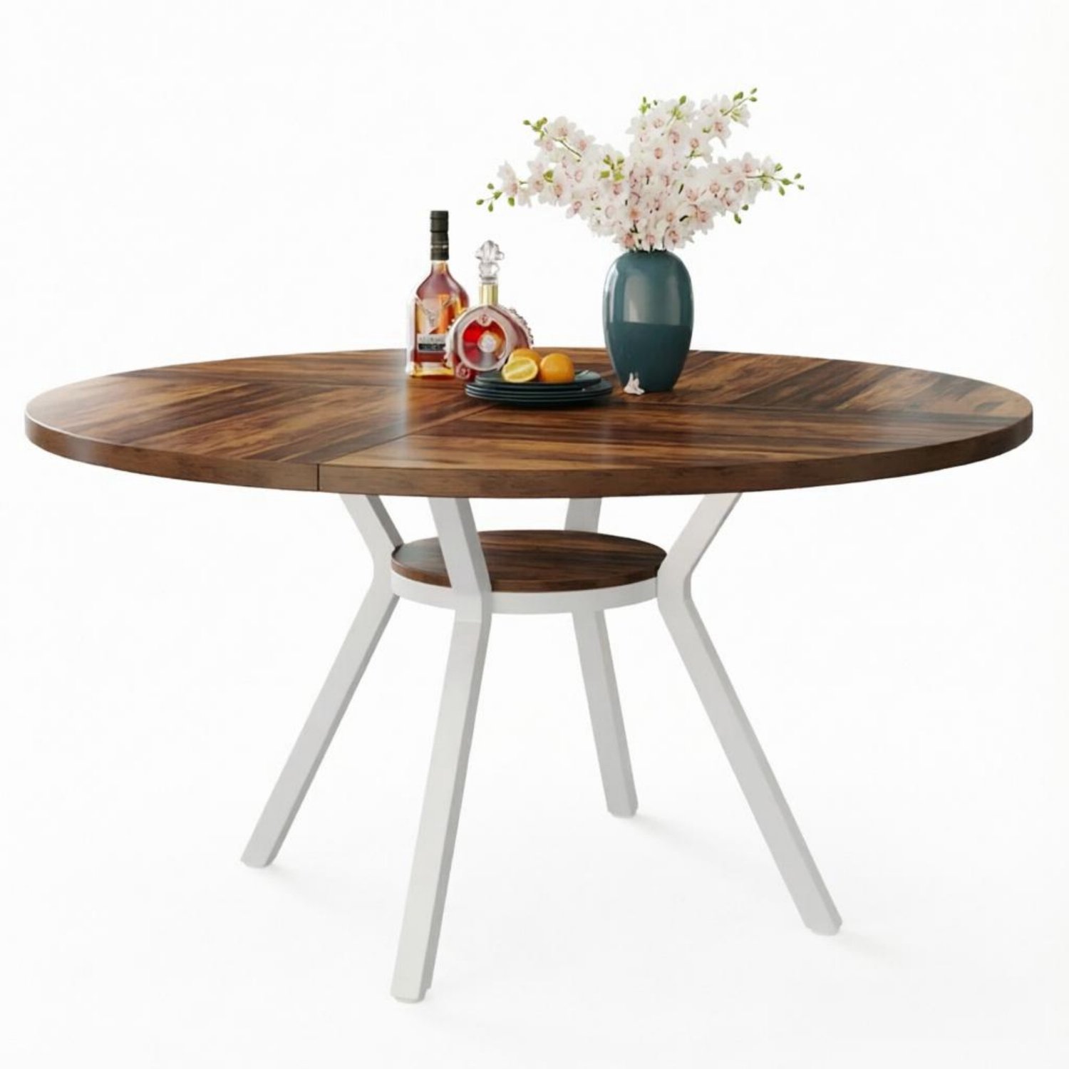 REDOM Ronde eettafel 120 cm - Met metalen kruisframe en onderblad - Bruin/wit