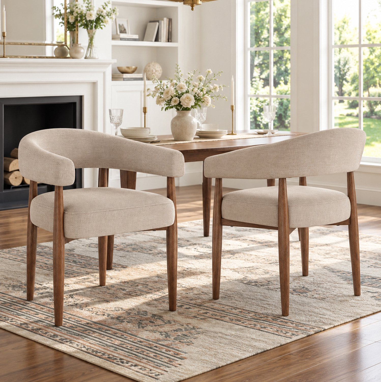 HAUSS SPOLE Eetkamerstoelen - Set van 2 - Met Armleuningen en Zachte Zitting - Voor Eetkamer, Woonkamer en Café - Chenille en Metaal - Taupe