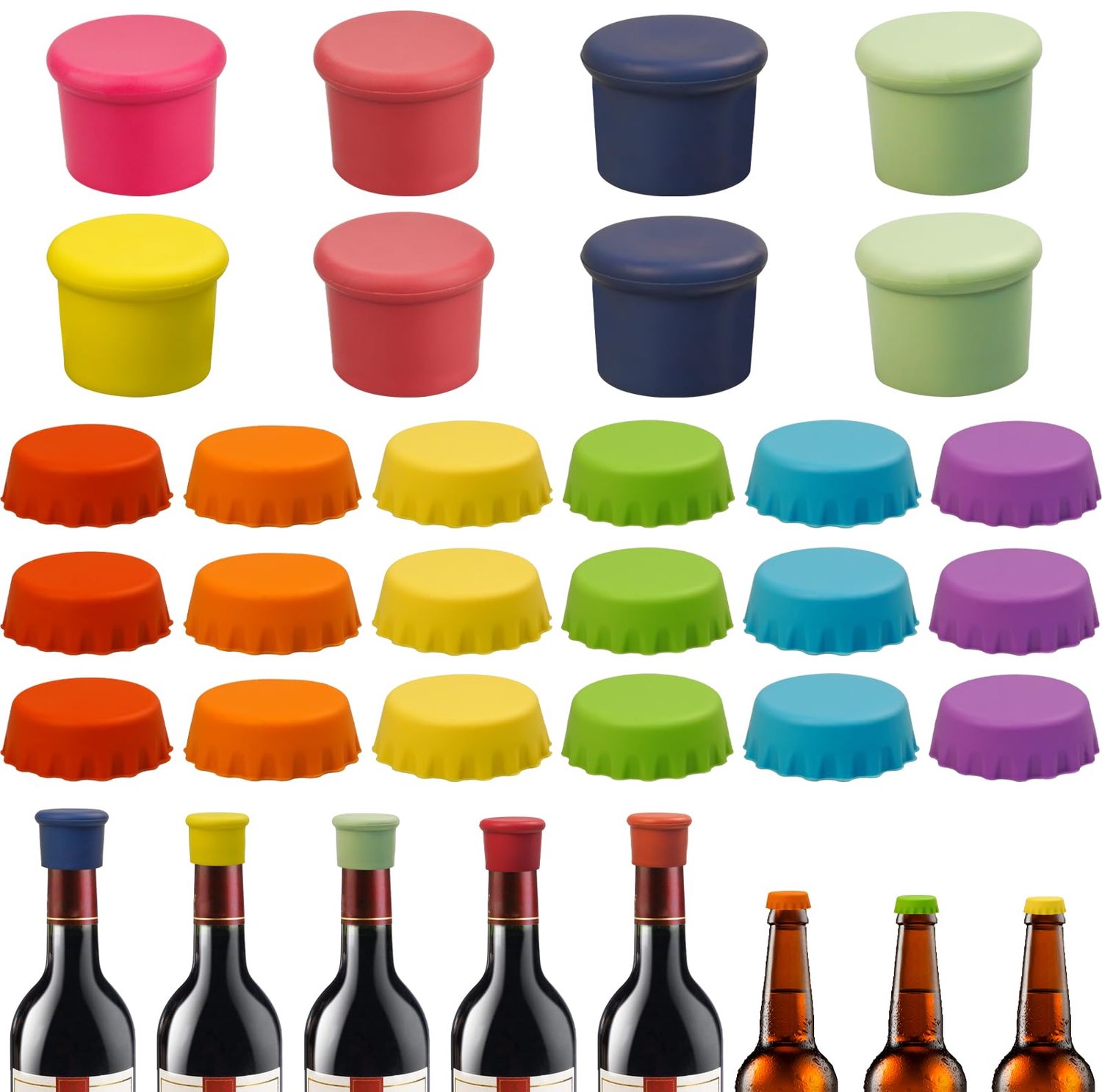 Set van 26 Silicone Flessendoppen, Herbruikbare en Kleurrijke Lids