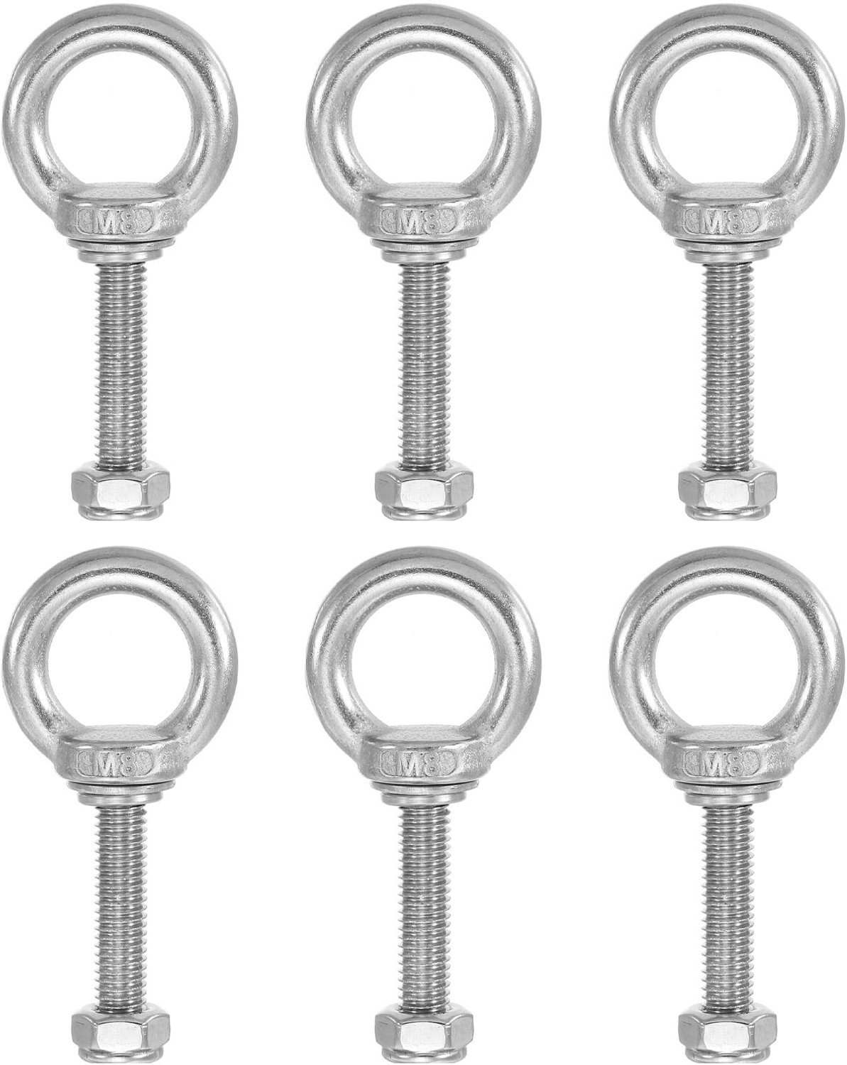 Ringoogbout M8 x 50 Roestvrij Staal 304 met Zeskantmoer en Sluitringen, 6 Sets