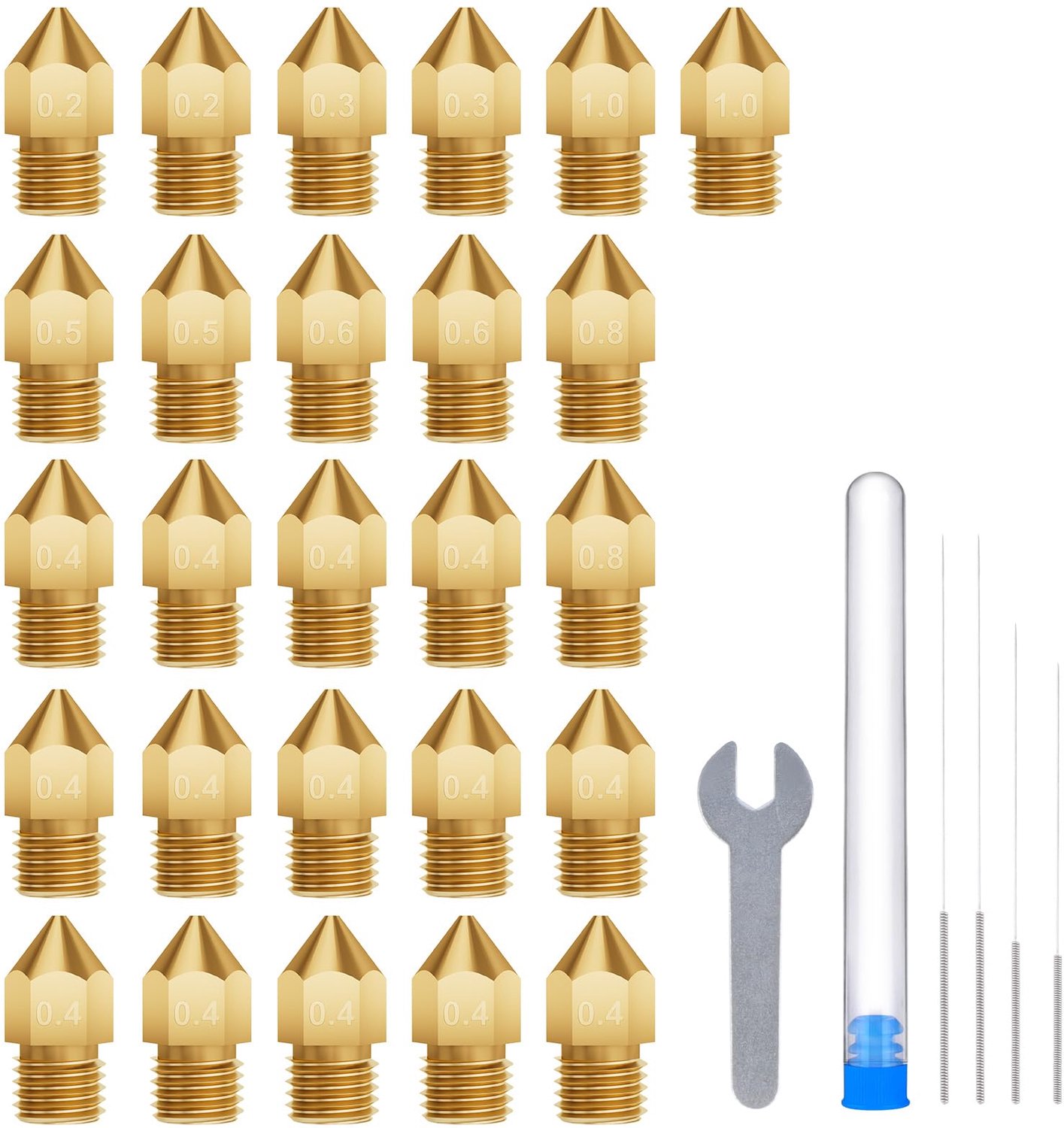 26 Stuks MK8 Messing Nozzles voor 3D Printers