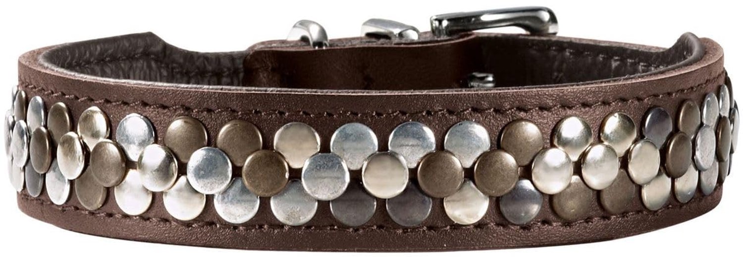 Hondenhalsband van Leer met Luxe Rivetten, Bruin, Maat 60
