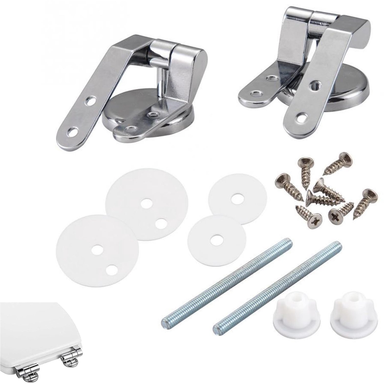 WC-Brilscharnieren Set - Toiletscharnieren Zinklegering - Geschikt voor MDF/Hout/Kunsthars - Inclusief Accessoires - Afmetingen 10x4x3 cm - Voor Diverse Toiletten - Toiletdeksel