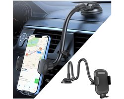 Autohouder flexibel - Lange Arm - Zuignap - Schokbestendig - Universeel - Koolstofvezel/ABS - Telefoonhouder