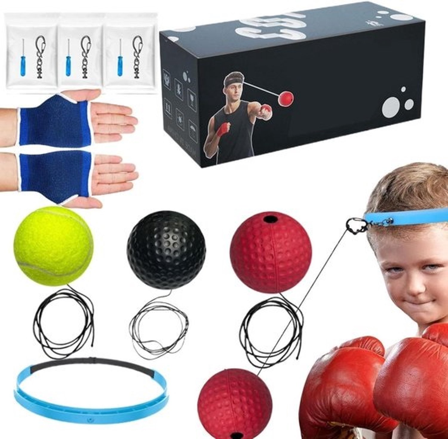 Boksbal met hoofdband - Reactiebaltraining - Hand-oogcoördinatie verbeteren - Meerdere balgewichten - 6 cm bal - Diverse kleuren