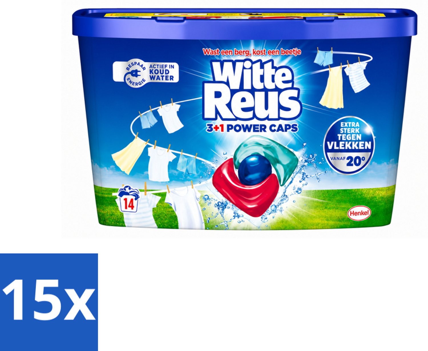 15 x Witte Reus - Wasmiddel - Power Caps 3+1 - 14 Capsules - Voordeelverpakking - 15 stuks