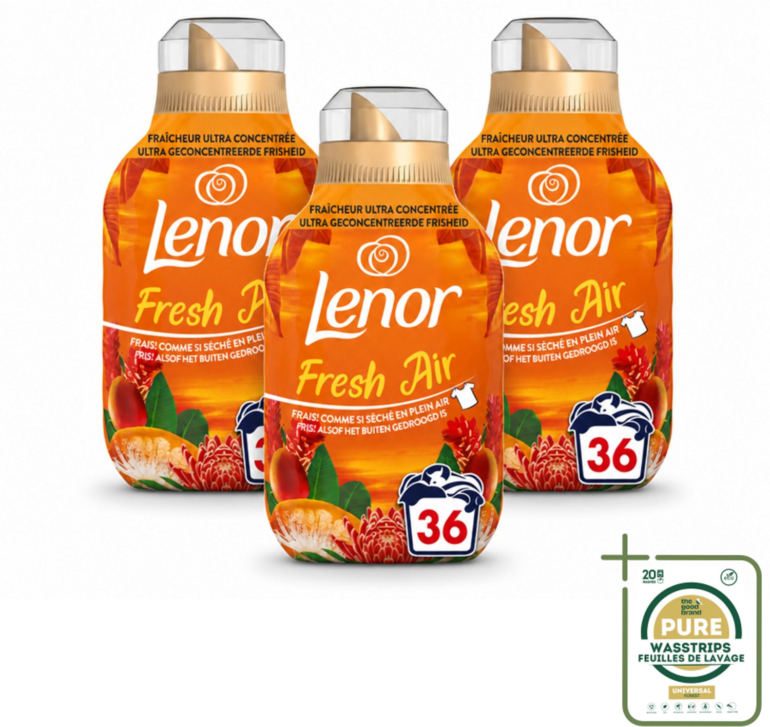 3 x Lenor - Wasverzachter - Fresh Air Tropenzon - Ultra Geconcentreerd - 36 Wasbeurten - Wasstrips - Wasverzachter - Wasverzachter Fris - Wasverzachter Tropisch - Wasverzachter Binnen - Wasverzachter Buiten