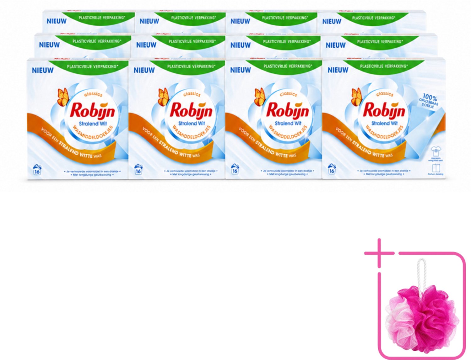 12 x Robijn Classics - Stralend Wit - Wasmiddeldoekjes - 16 Wasstrips - Bulkverpakking - Wasmiddeldoekjes - Douchemop - Stralend Wit