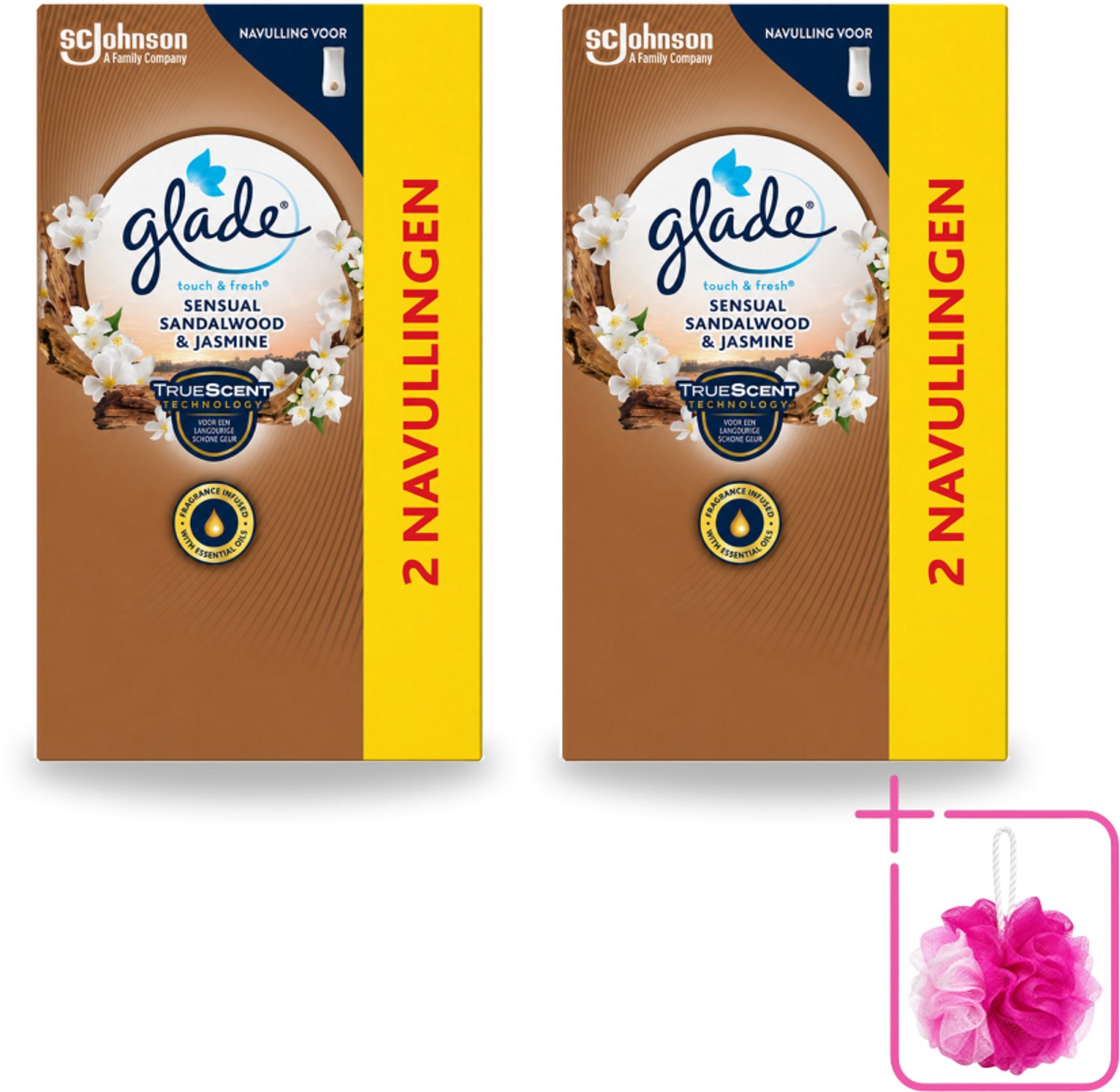 2 x Glade - Touch & Fresh Navulling - Sensual Sandelhout Jasmijn - 2 × 10 ml - Bulkverpakking - Geur navulling - Douchemop - Glade Sensual Sandalwood Jasmine