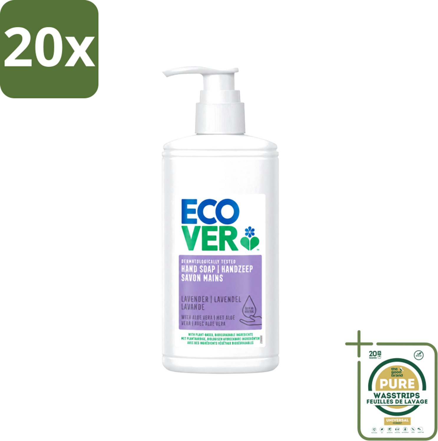 20 x Ecover - Handzeep - Lavendel & Aloë Vera - 250 ml - Wasstrips - Handzeep Lavendel Aloë Vera - Handzeep 250 Ml - Handzeep Voor Gevoelige Huid - Natuurlijke Handzeep - Handzeep Dermatologisch Getest
