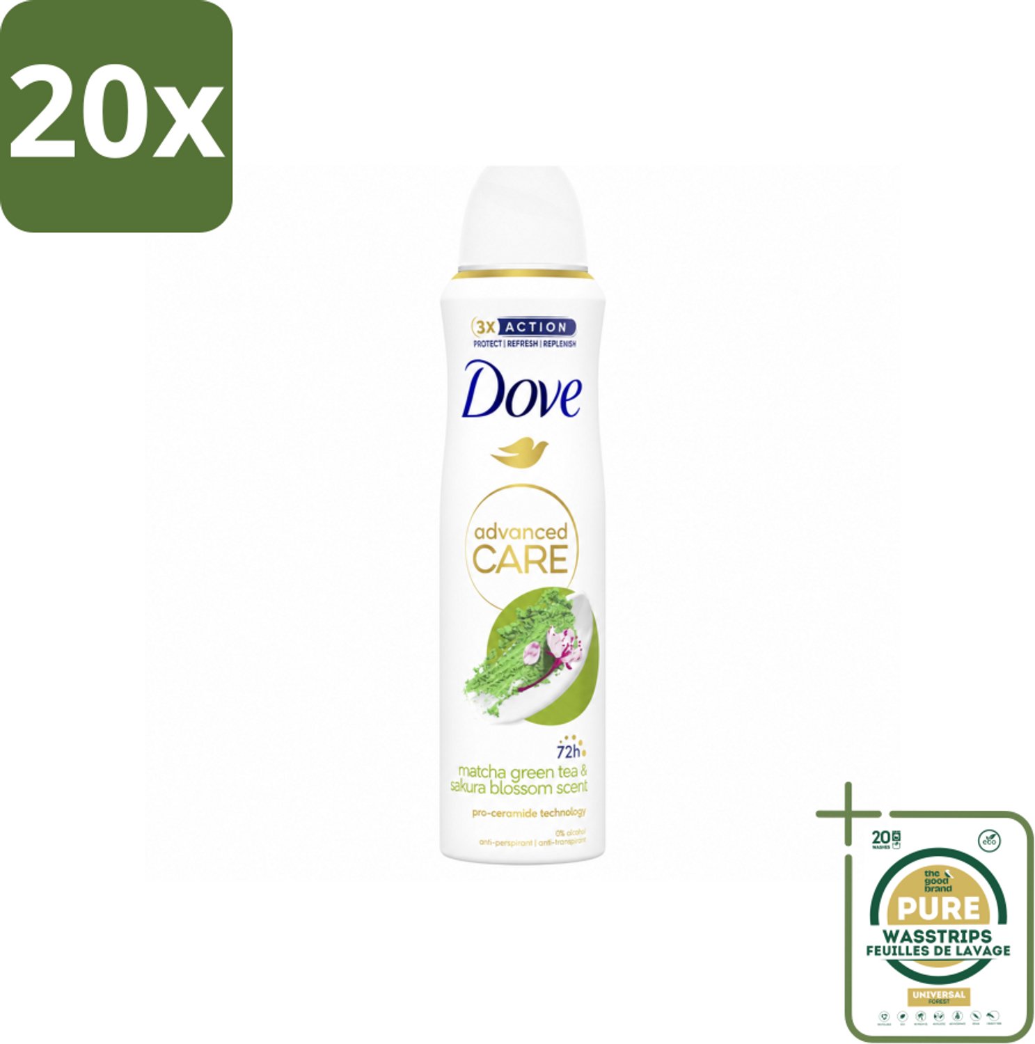 20 x Dove Deodorant Spray - Matcha & Sakura - 150 ml - Wasstrips - Deodorant Spray - Anti-Transpirant - Matcha & Sakura - Frisheid - Zweetbehandeling