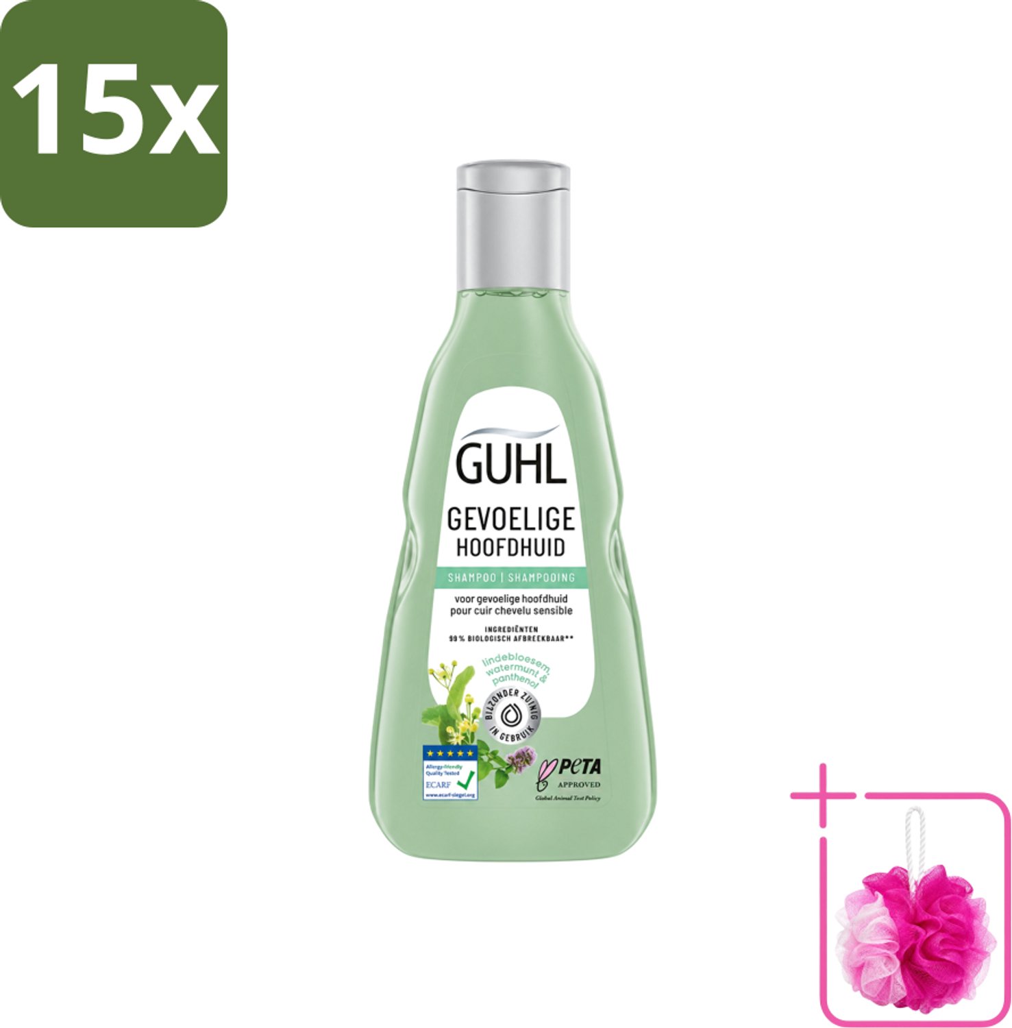 15 x Guhl - Shampoo - Gevoelige Hoofdhuid - 250 ml - Bulkverpakking - Gevoelige hoofdhuid - Douchemop - Kalmerende shampoo