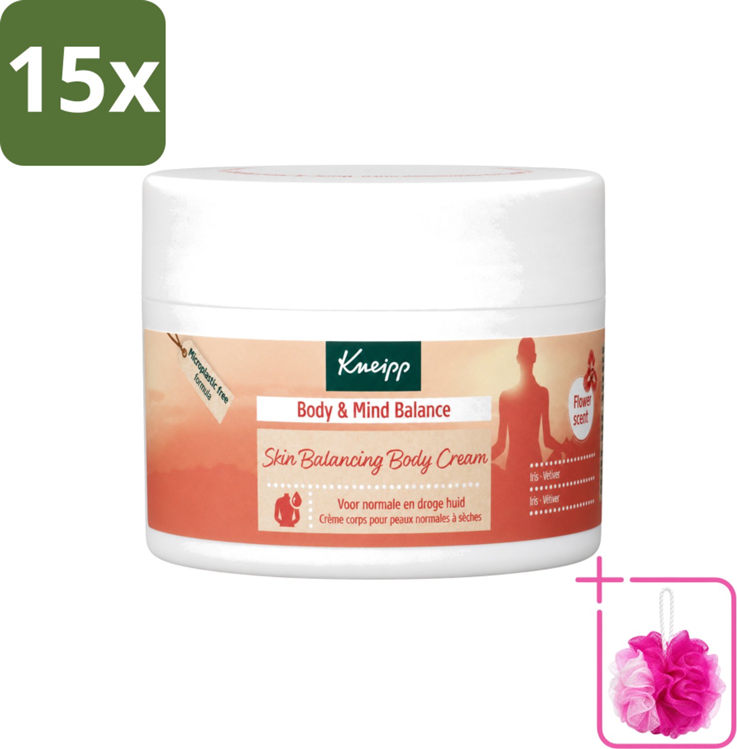 15 x Kneipp - Body crème - Body & Mind Balance - Iris & Vetiver - 200 ml - Bulkverpakking - Kneipp Bodycrème - Douchemop - Balans