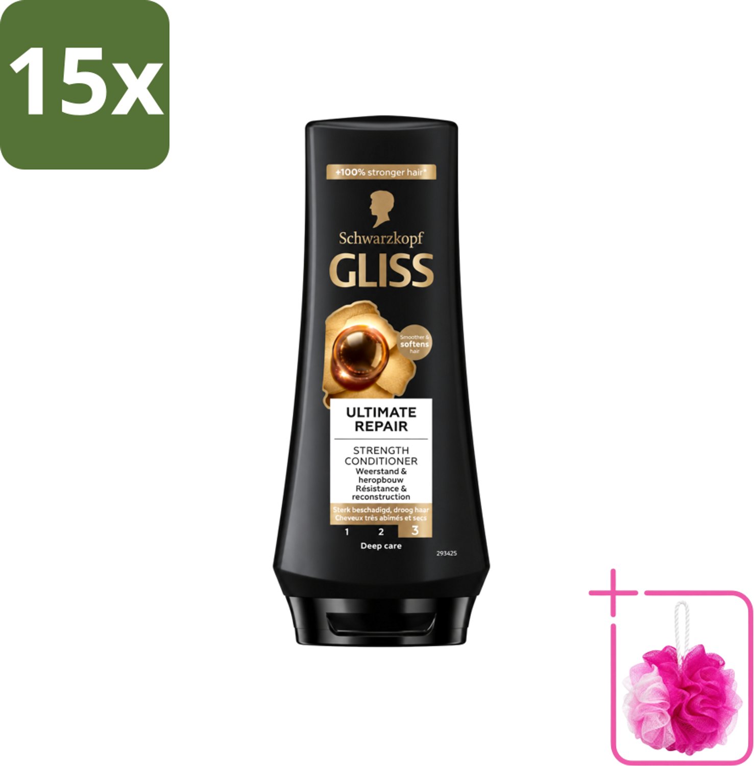 15 x Gliss - Hair Repair - Conditioner voor Ultiem Herstel van Beschadigd Haar - 200 ml - Bulkverpakking - Haarkracht - Douchemop - Haarherstel