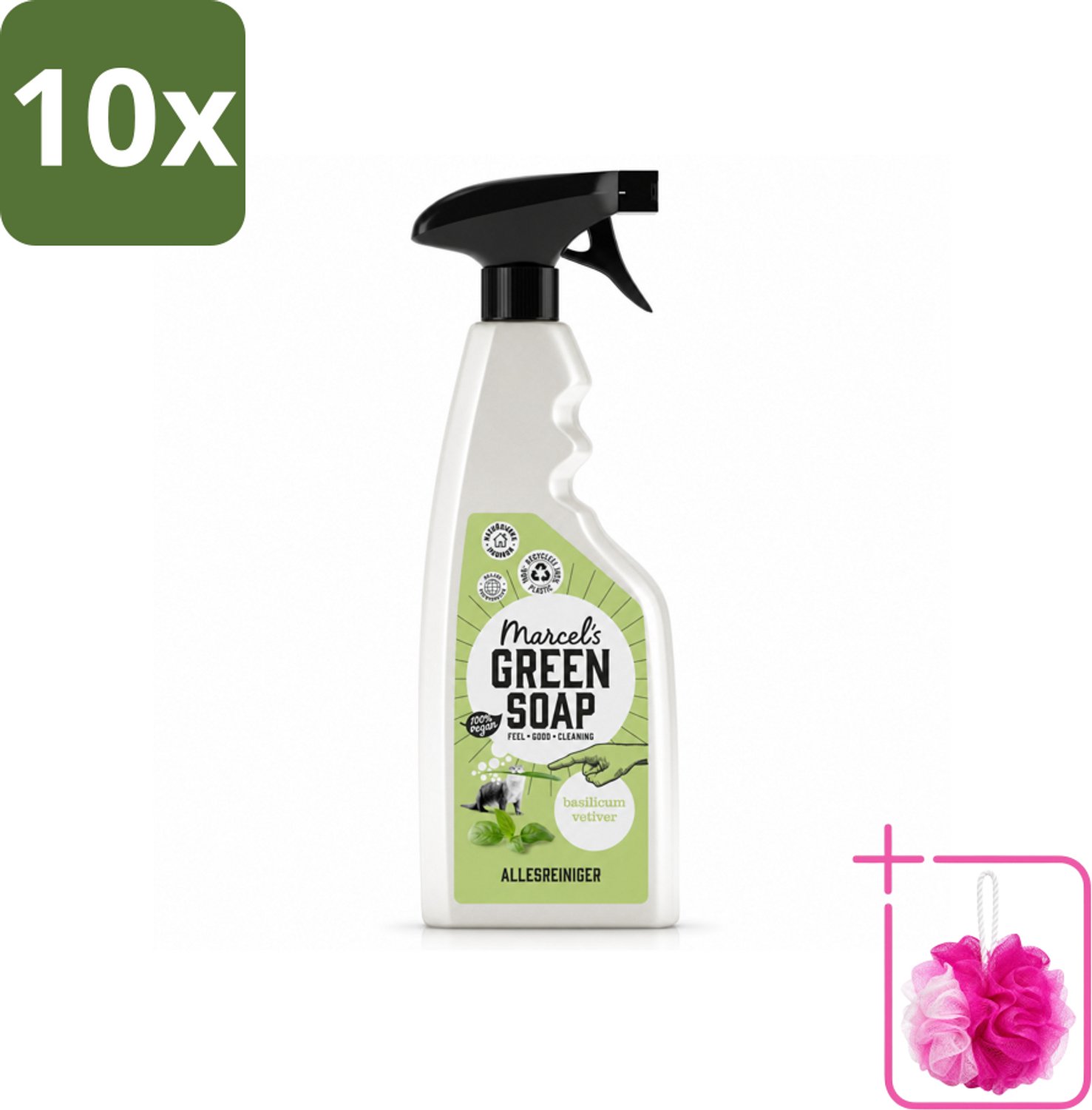 10 x Marcel's Green Soap - Allesreiniger Spray - Basilicum & Vetiver gras - Natuurlijk & effectief - 500 ml - Bulkverpakking - Allesreiniger spray - Douchemop - Natuurlijke reiniger