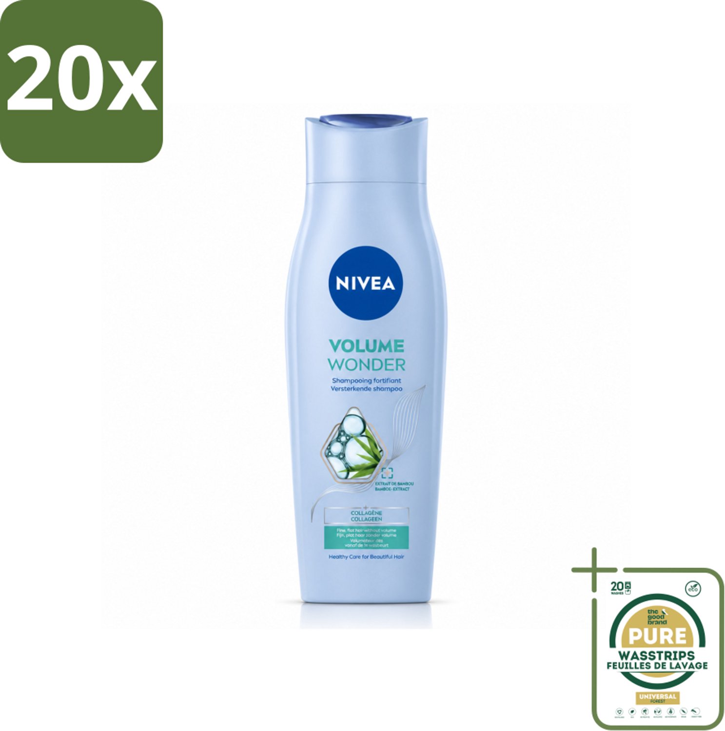 20 x NIVEA - Shampoo - Volumeverzorging - Versterkend - Gezonde Zorg - 250 ml - Wasstrips - Haar Volume - Volumeverzorging - Versterkend Haar - Fijn Haar - Futloos Haar