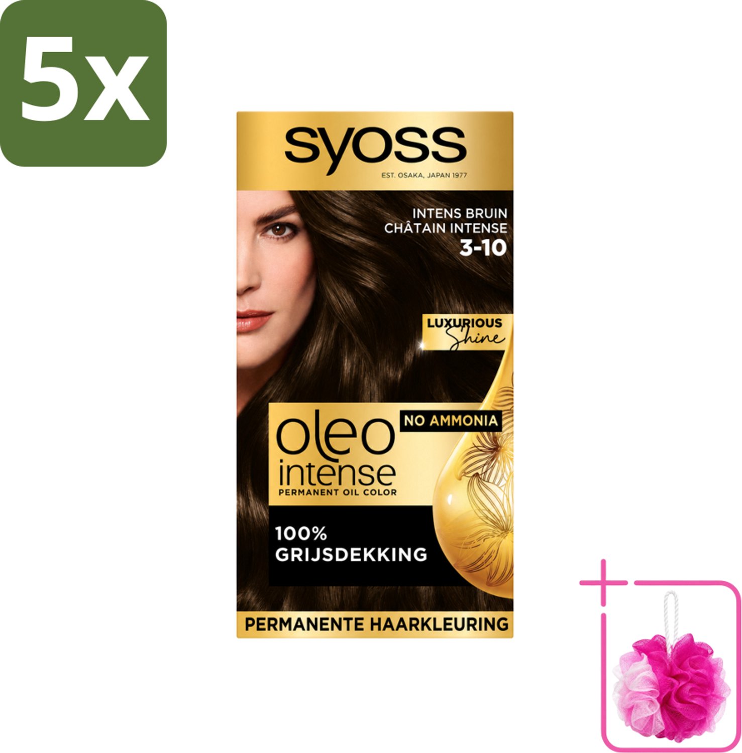 5 x SYOSS - Oleo Intense 3-10 - Haarverf - Permanente Haarkleuring - Intense Bruin - Langdurige Kleur - Bulkverpakking - Haarkleur - Douchemop - Olie-geactiveerde kleur