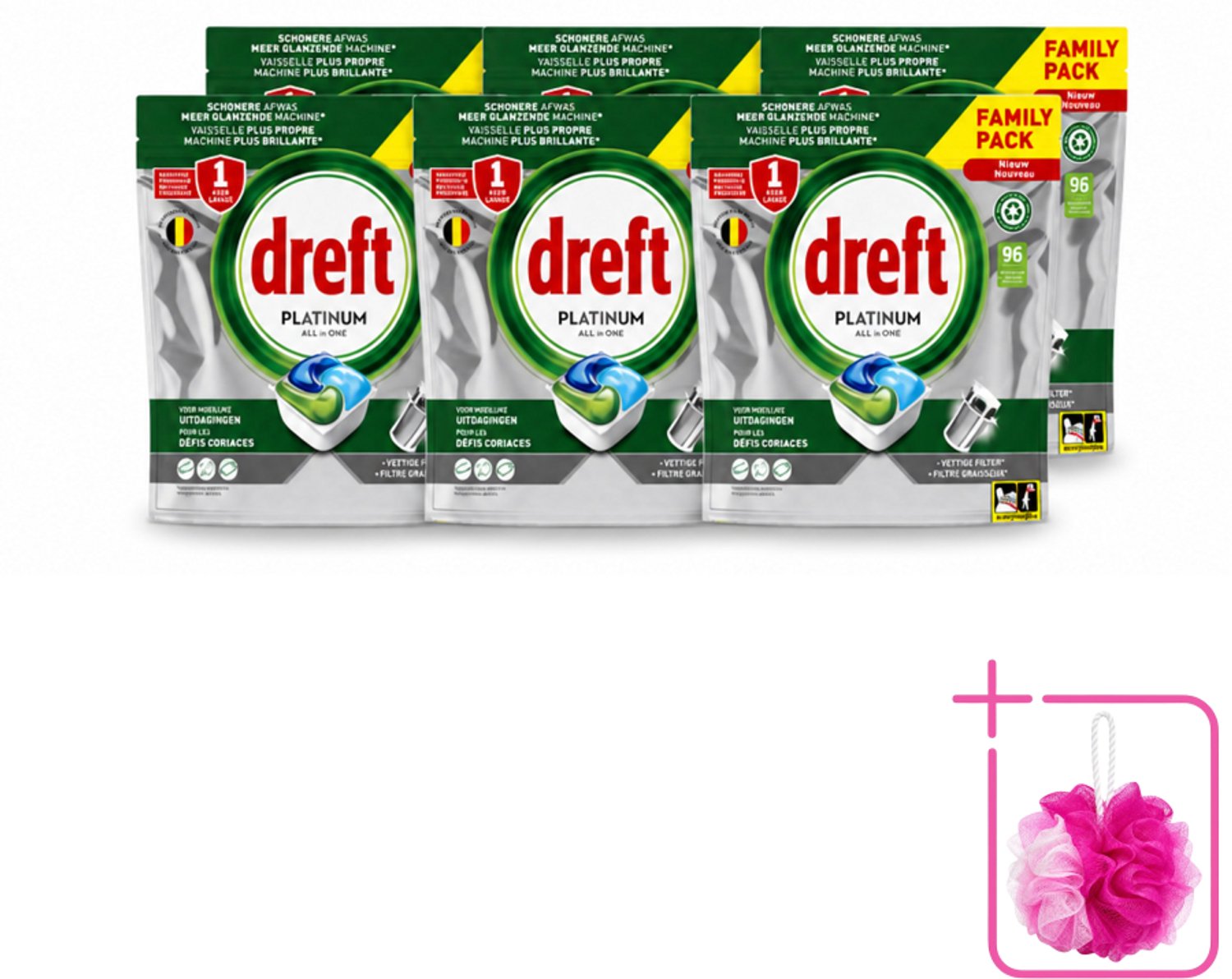 6 x Dreft - Vaatwastabletten - Platinum All-in-One Origineel - Grootverpakking - 96 Tabletten - Bulkverpakking - Vaatwasser - Douchemop - Vaatwasser tablet