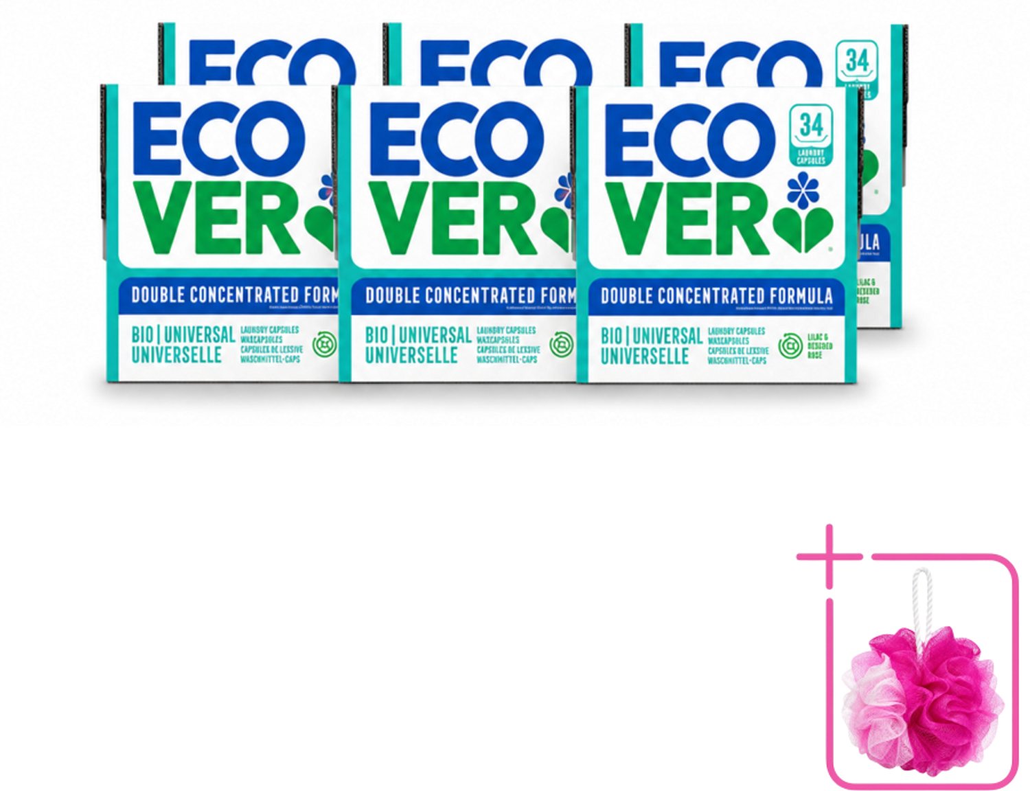 6 x Ecover - Waspods - Universeel - Geconcentreerde formule - 34 wasbeurten - Bulkverpakking - Wasbeurt - Douchemop - Wasmachine