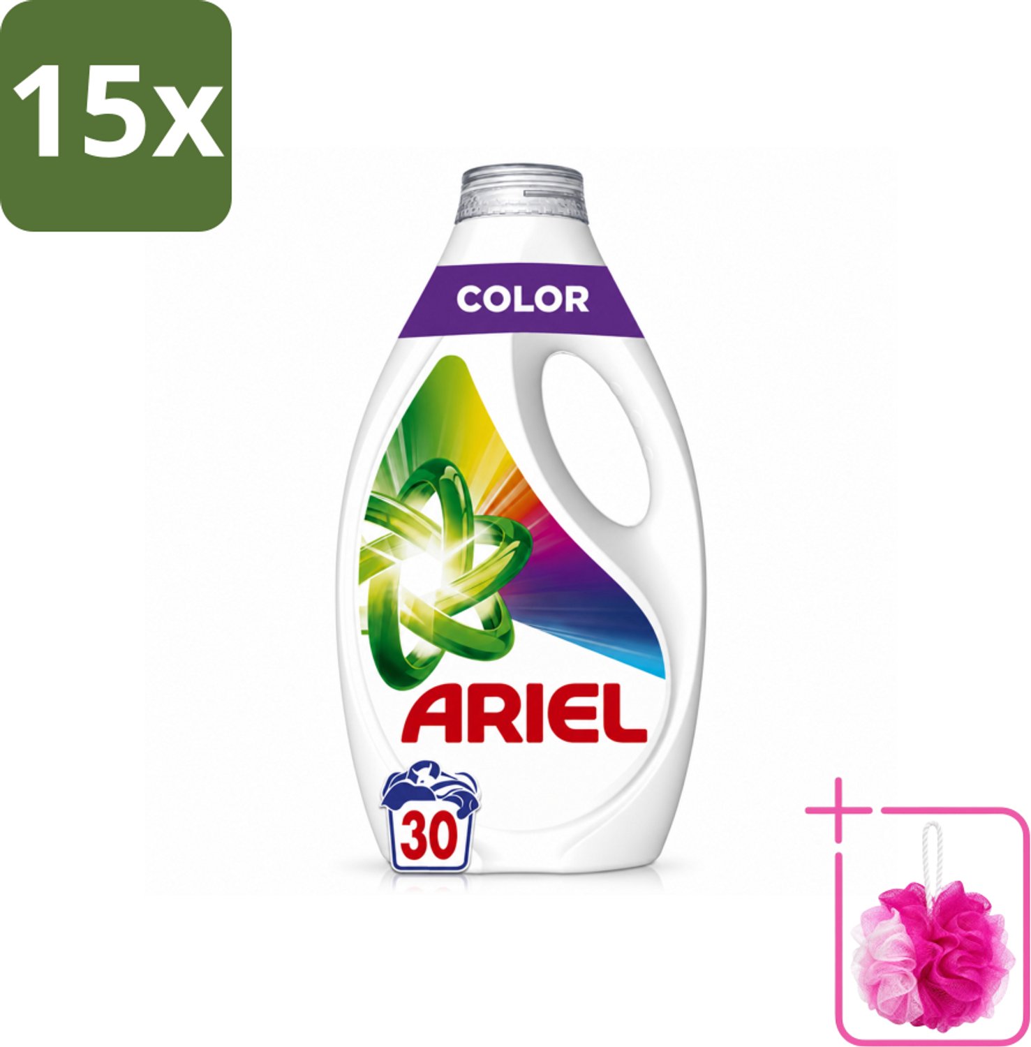 15 x Ariel - Vloeibaar Wasmiddel - Color - 30 Wasbeurten - 1350 ml - Bulkverpakking - Kleurbehoud - Douchemop - Vlekverwijdering