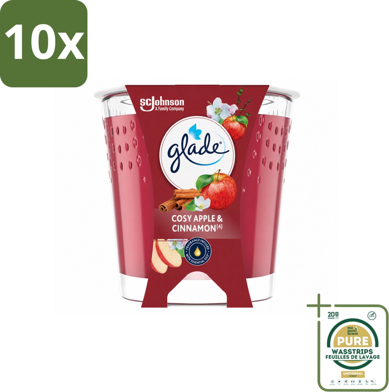 10 x Glade - Geurkaars Cosy Appel Kaneel - 100% Raapzaadwas & Vegan - 112 g - Wasstrips - Geurkaars - Vegan - Raapzaadwas - Appel Kaneel - Geur