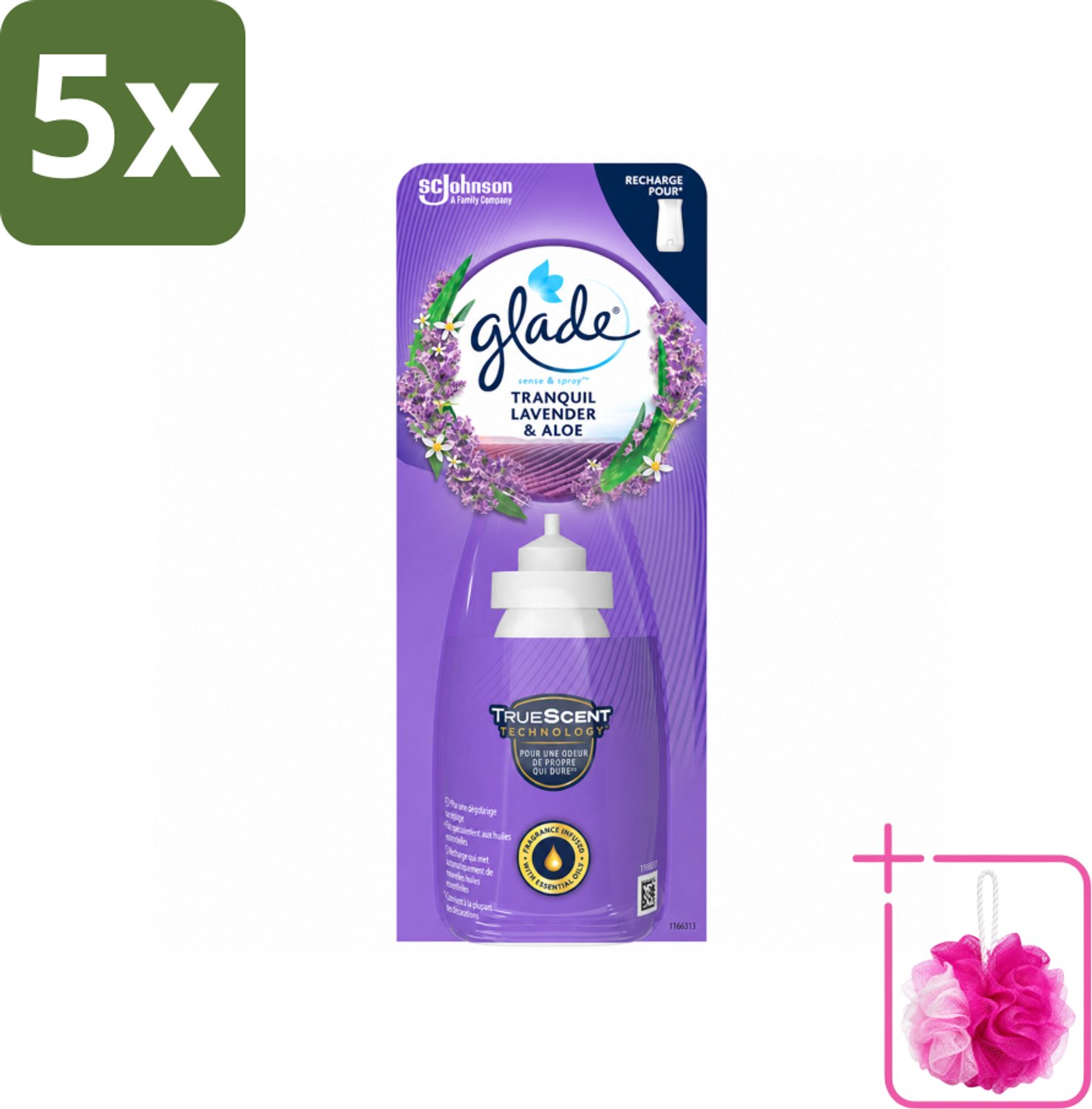 5 x Glade - Sense & Spray Navulling - Tranquil Lavender & Aloë - 18 ml - Bulkverpakking - Geur - Douchemop - Rust
