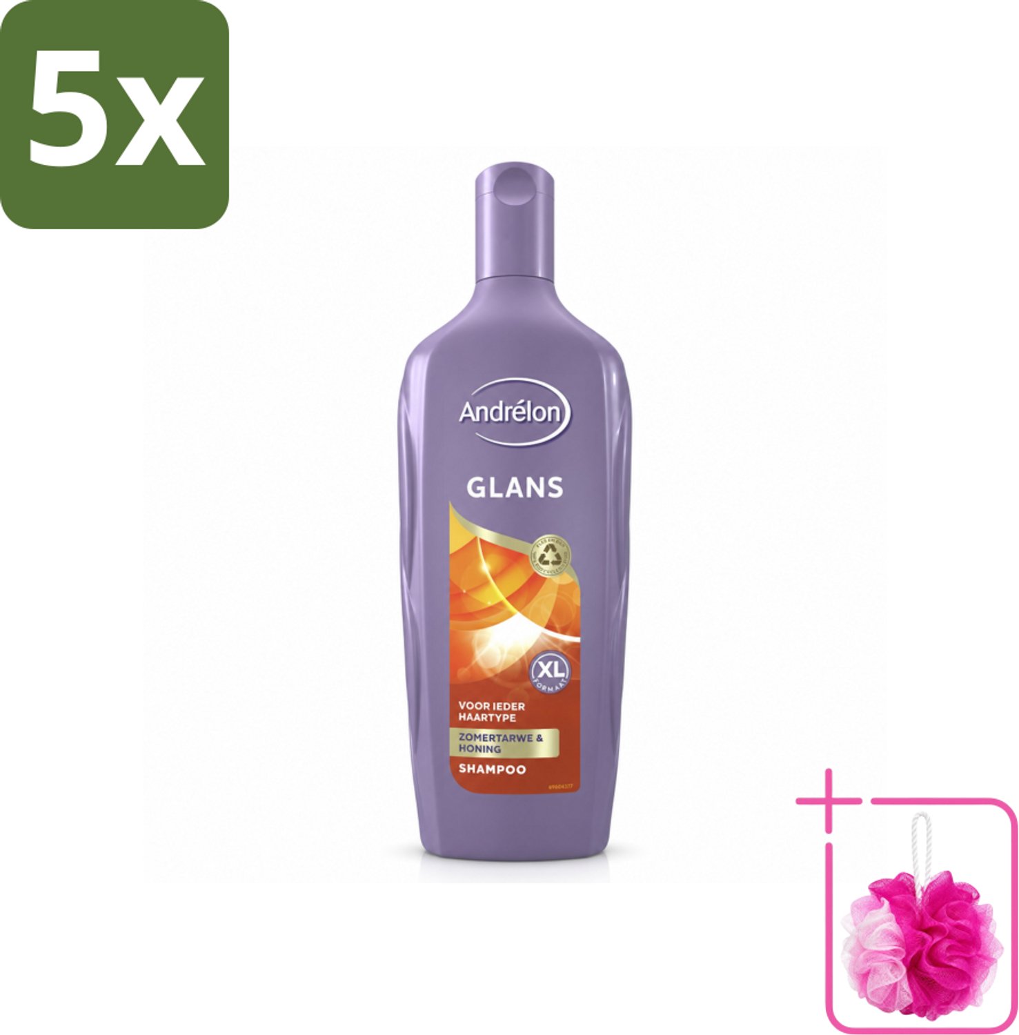 5 x Andrélon - Glans - Shampoo - 450 ml - Bulkverpakking - Glans haar - Douchemop - Natuurlijke glans