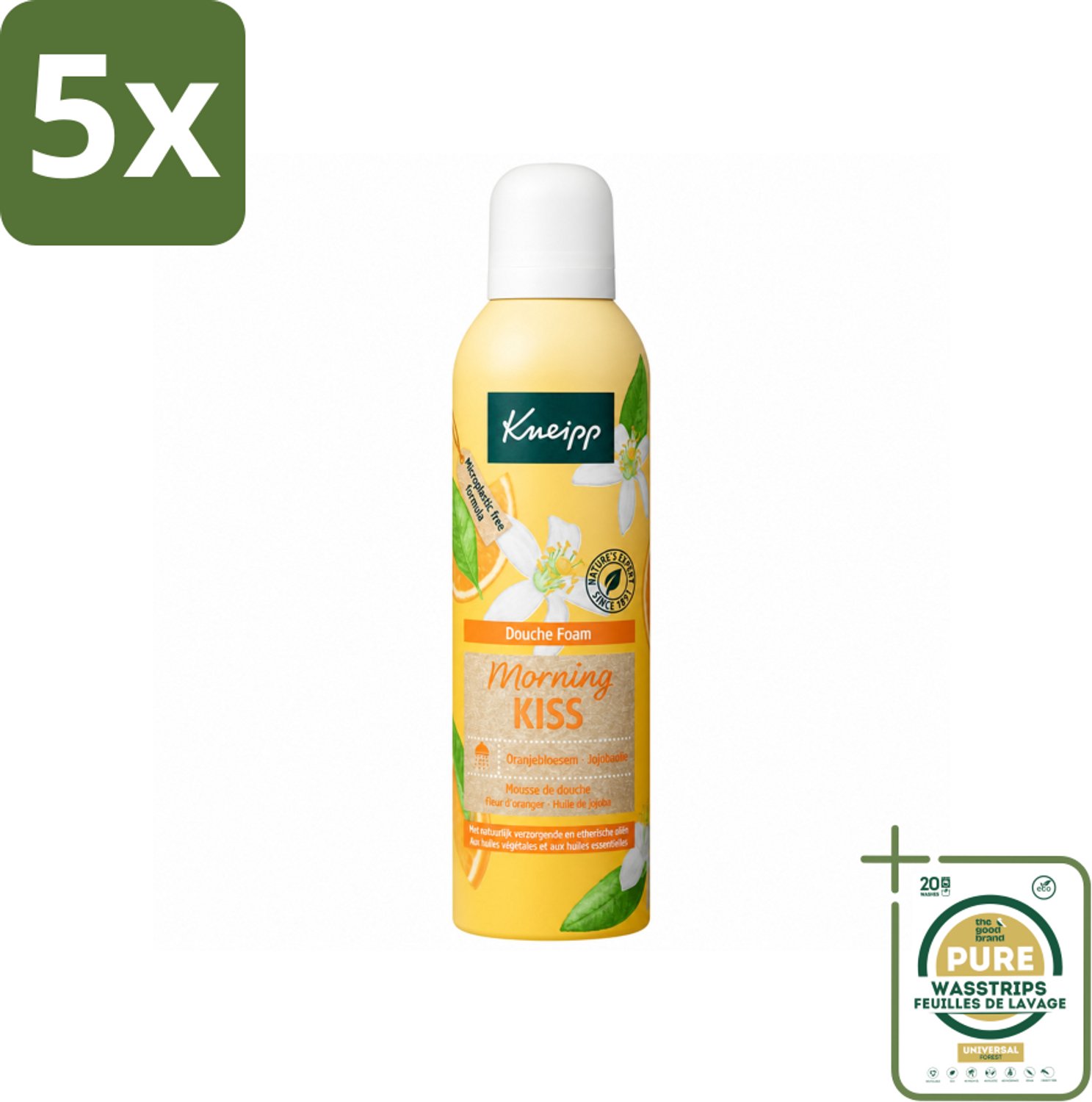 5 x Kneipp - Douche schuim - Morning Kiss - Oranjebloesem - 200 ml - Wasstrips - Douche Schuim - Ochtend Verzorging - Natuurlijke Douche - Oranje Bloesem - Huid Verzorging
