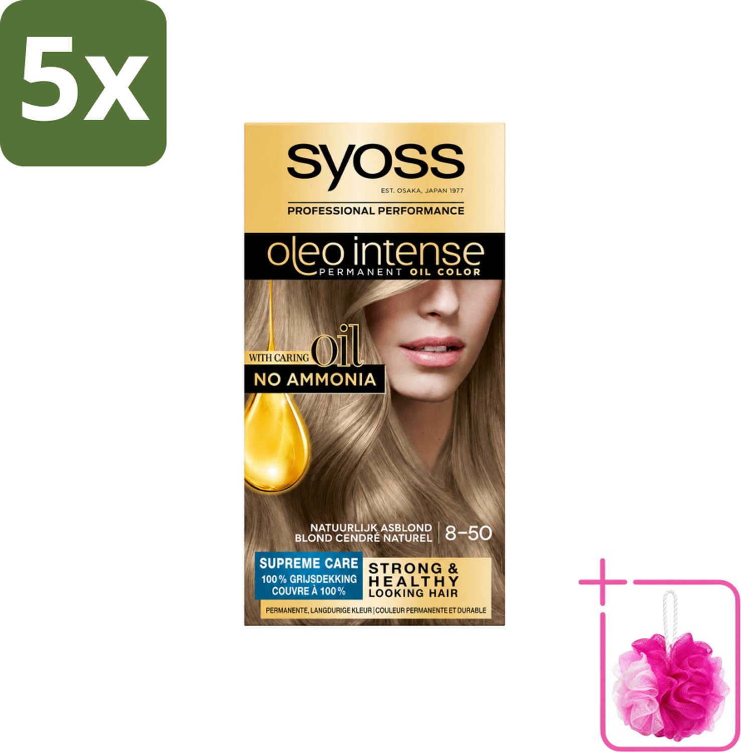 5 x SYOSS - Oleo Intense 8-50 - Haarverf - Permanente Haarkleuring - Natuurlijk Asblond - Langdurige Kleur - Bulkverpakking - Haarkleur - Douchemop - Haarkleuring