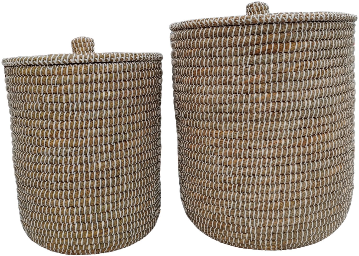 Wasmand met deksel – zeegras – set van 2 – 40 en 65 l – naturel wit