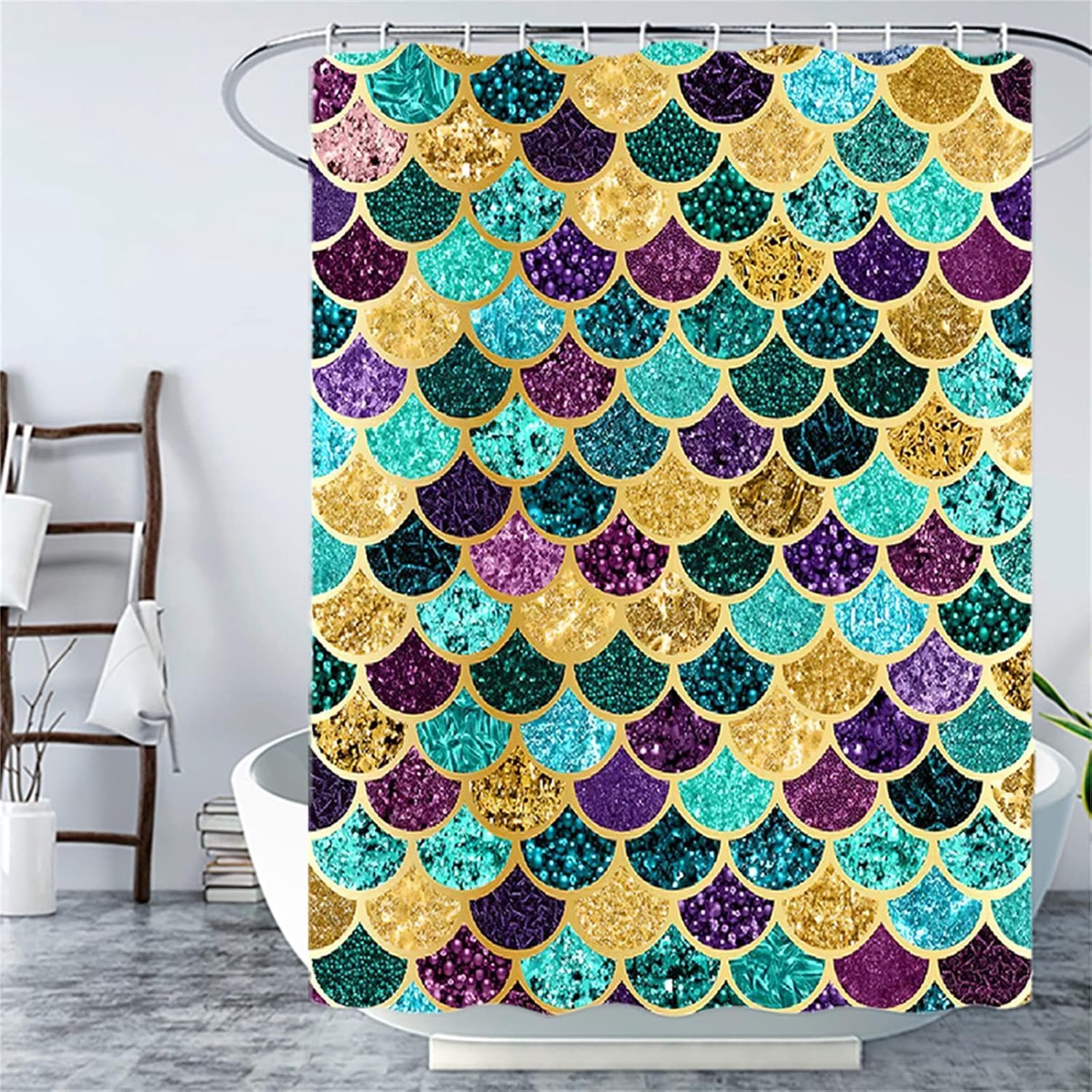 Douchegordijn met haken, Jewel Grid douchegordijn zwaar badgordijn voor natte ruimte badkuip douchecabine, verzwaarde zoom, duurzaam en wasbaar, stijlvol en waterafstotend - B200 x L200cm-304