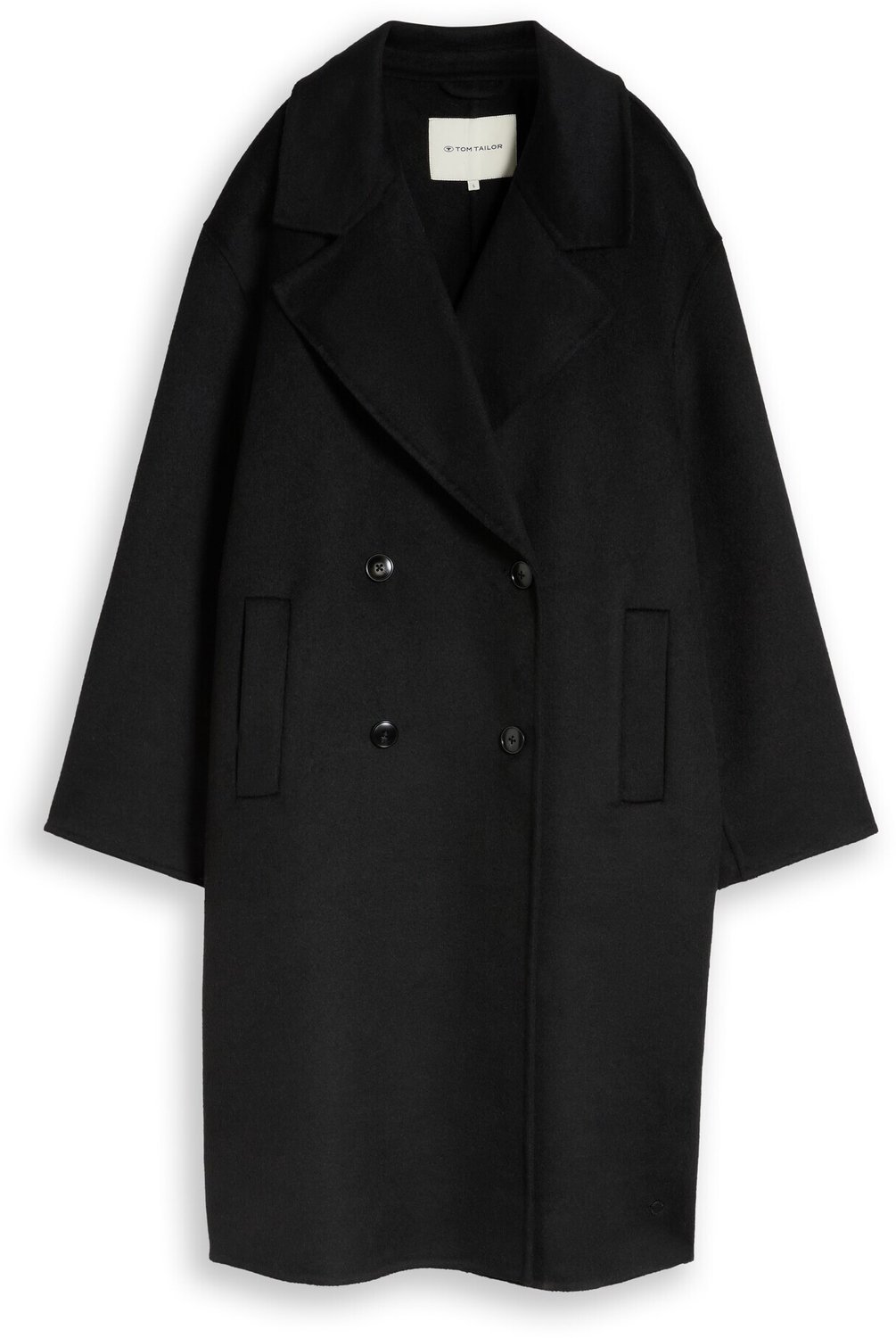 Tom Tailor - Wollen jas met losse pasvorm - Maat XXXL - deep black