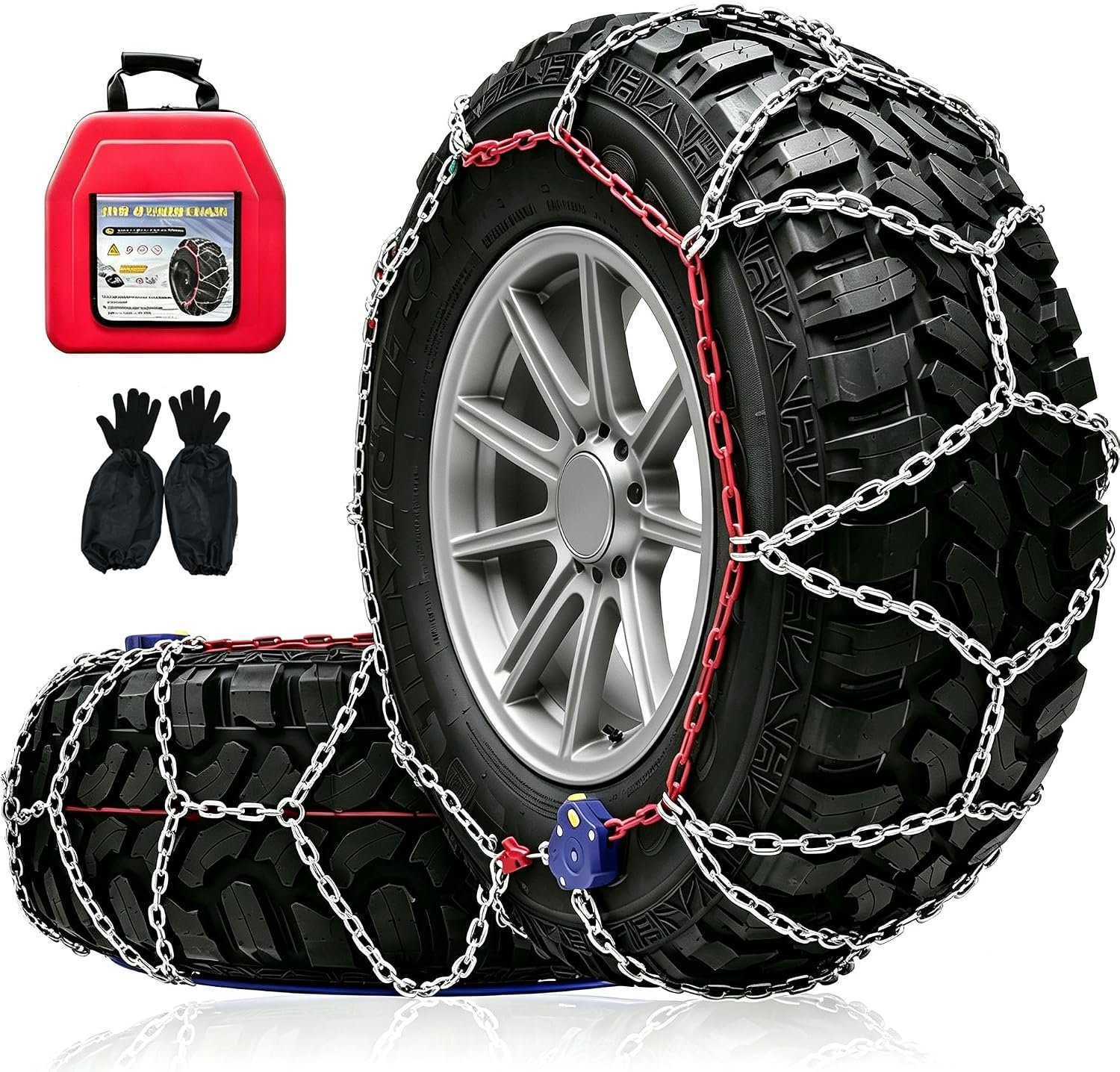 Sneeuwkettingen Voor Terreinrijden, Automatische Bevestiging met Automatische Spanner voor Pick-ups en Terrein-SUV’s, Snelle Montage in 1 Minuut, 2 Stuks x 12 mm (HYR-C)