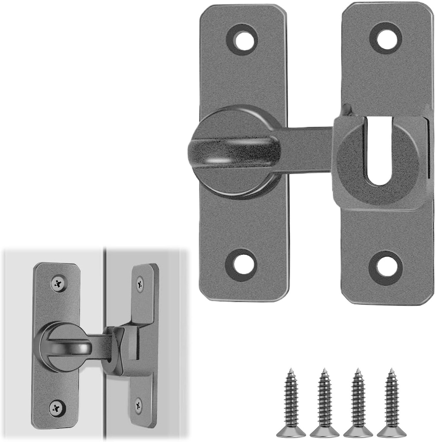 Deurslot van aluminiumlegering, 90/180 graden universeel deurslot met schroeven, grijs, klapslot voor badkamer - Vemera