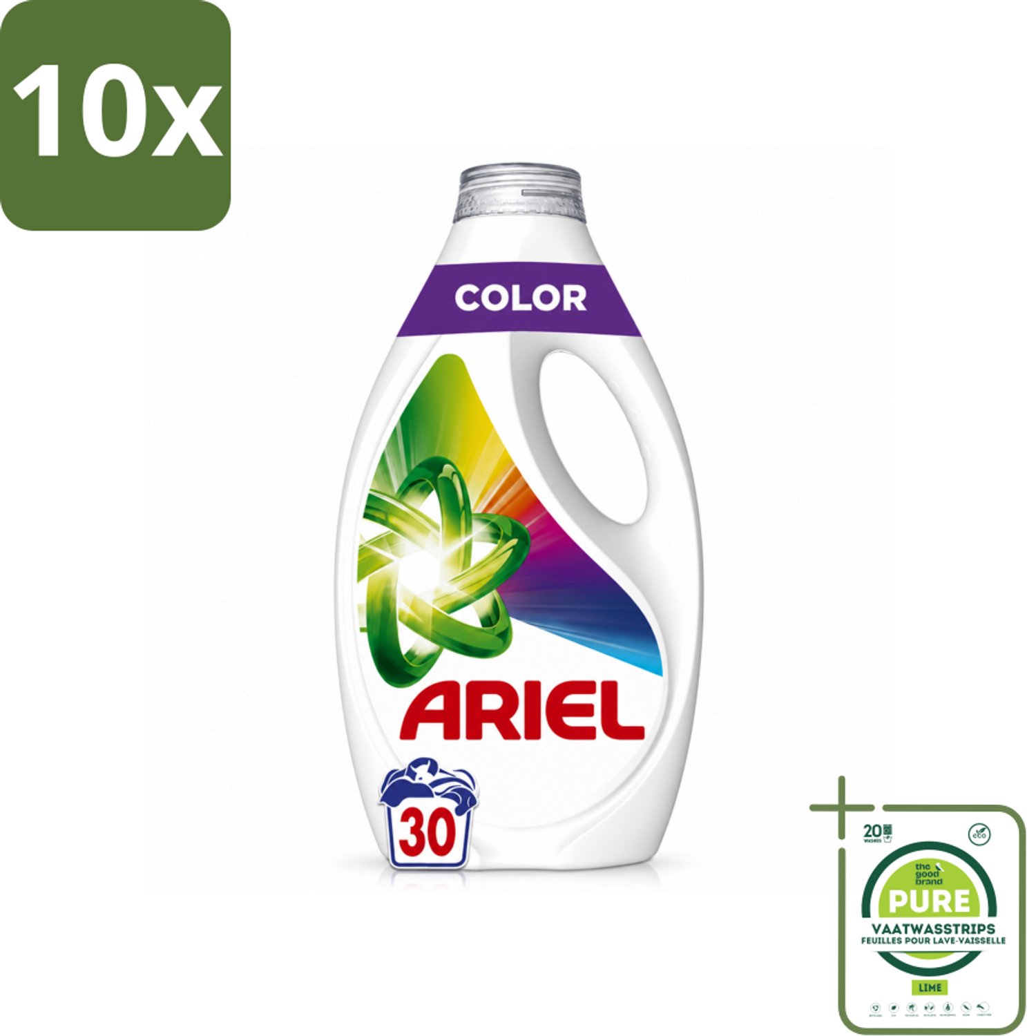 10 x Ariel - Vloeibaar Wasmiddel - Color - 30 Wasbeurten - 1350 ml - Grootverpakking - Vaatwasstrips - Kleurbehoud - Vlekverwijdering - Wasmiddel - Wasbeurt - Wasmachine