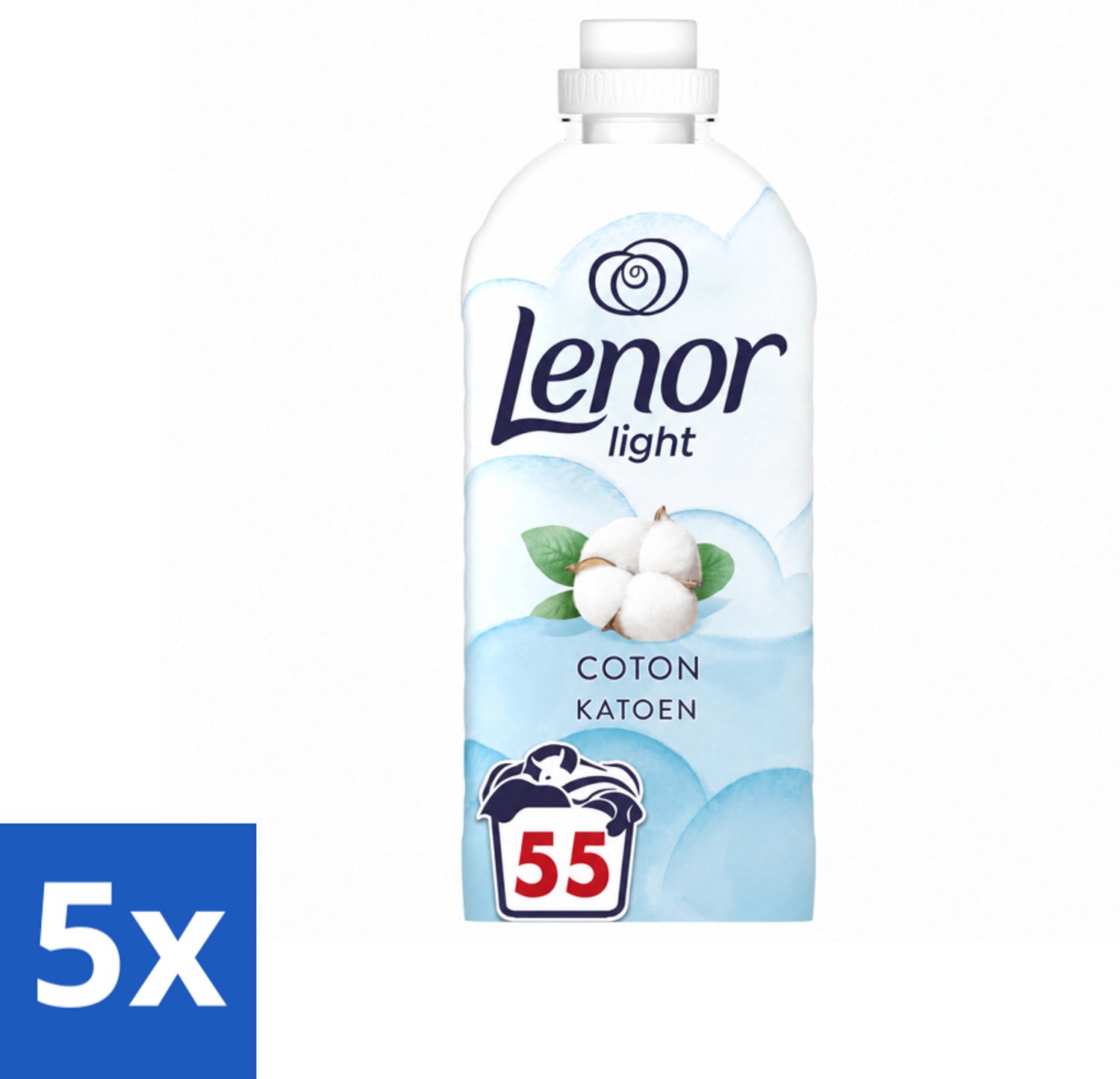 5 x Lenor Light - Wasverzachter - Katoen - Fris & Zacht - 55 Wasbeurten - Voordeelverpakking - 5 stuks