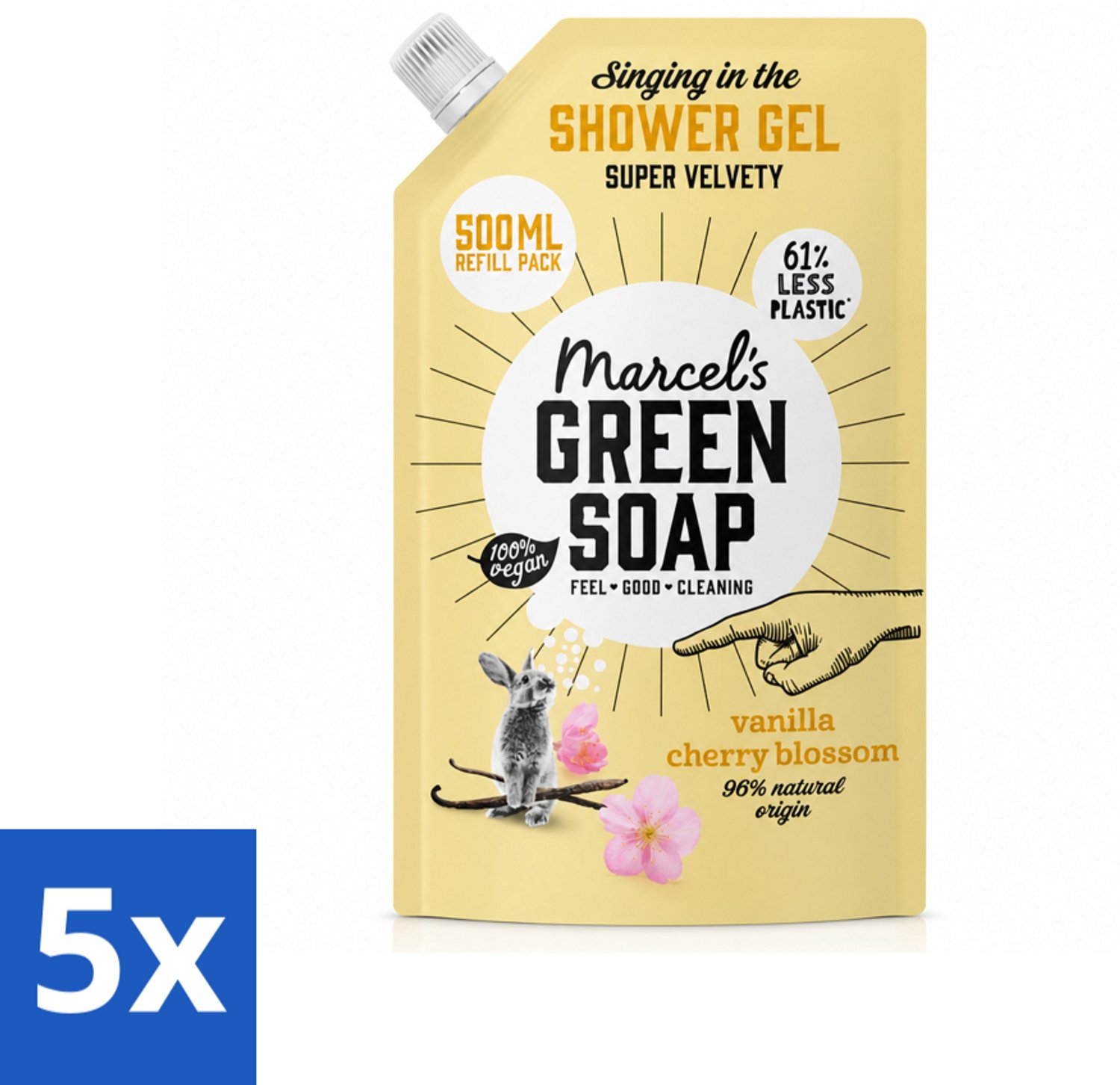 5 x Marcel's Green Soap - Shower Gel - Navulling - Vanille & Kersenbloesem - Krachtige werking - 500 ml - Voordeelverpakking - 5 stuks
