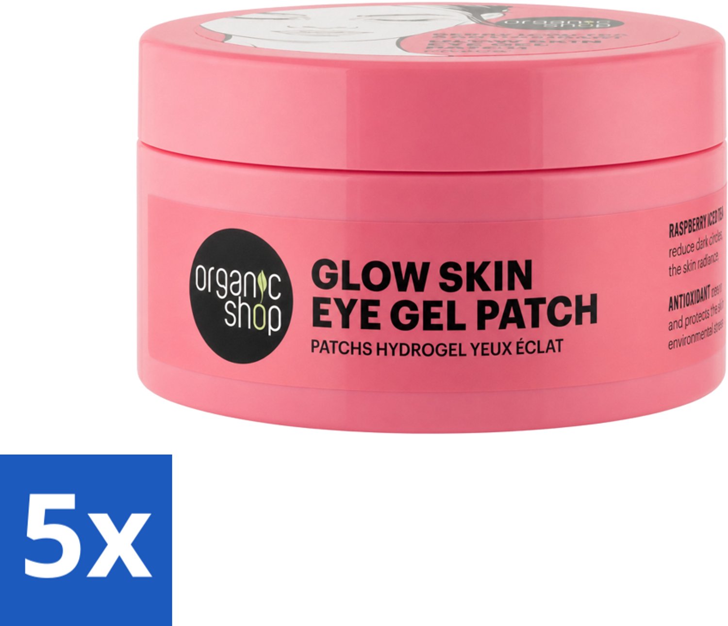5 x Organic Shop - Eye Gel Patch Berry Iced Tea & Antioxidant - Kalmerend en Hydraterend - 60 Patches - Voordeelverpakking - 5 stuks