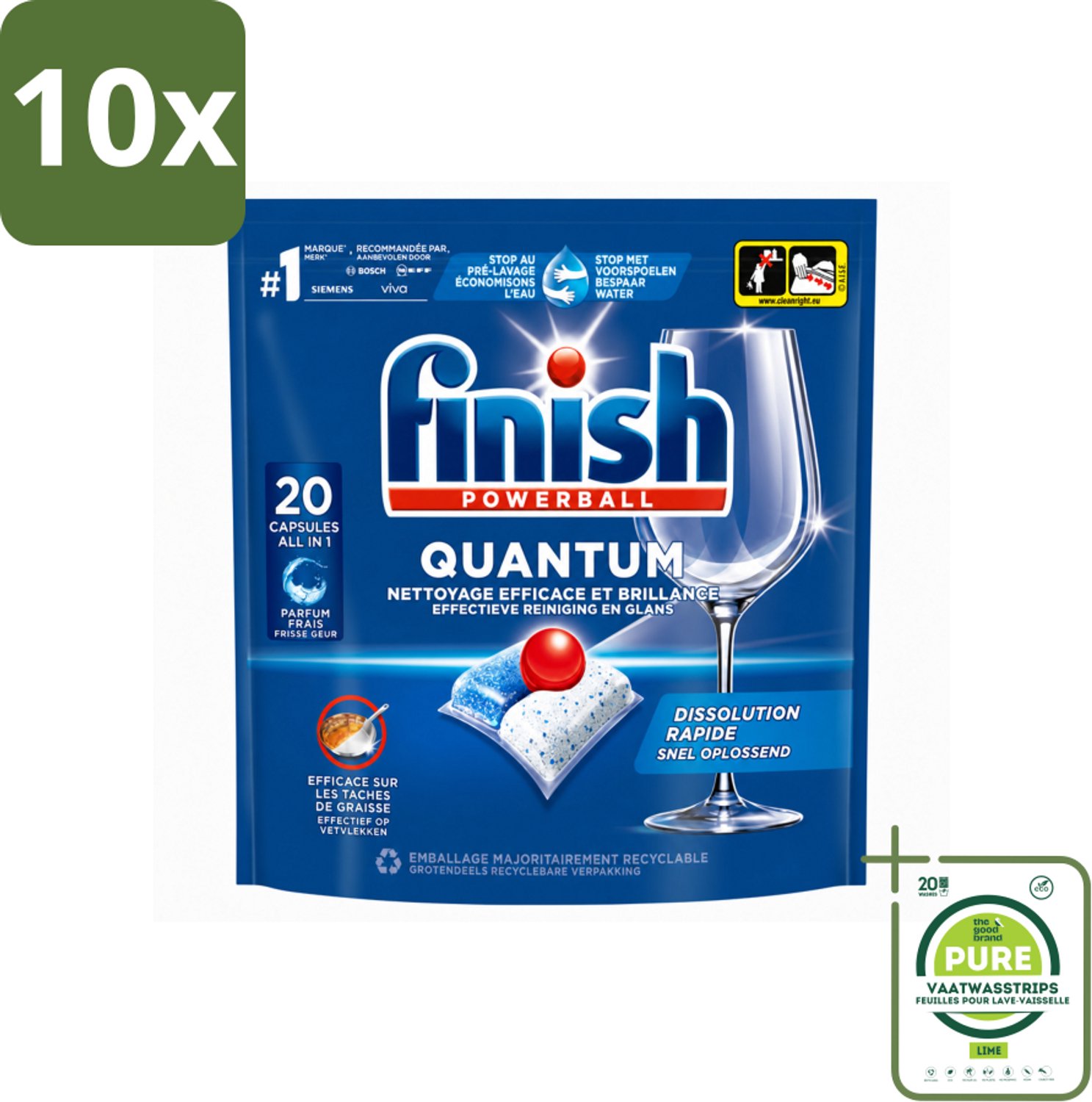 10 x Finish - Vaatwasmiddel - Quantum Vaatwastabletten Regular - Diepe Reiniging - 20 capsules - Grootverpakking - Vaatwasstrips - Vaatwasmiddel - Vaatwasmiddel Quantum - Vaatwasmiddel 3-in-1 - Vaatwasmiddel Met Glans - Vaatwasmiddel Voor Glas