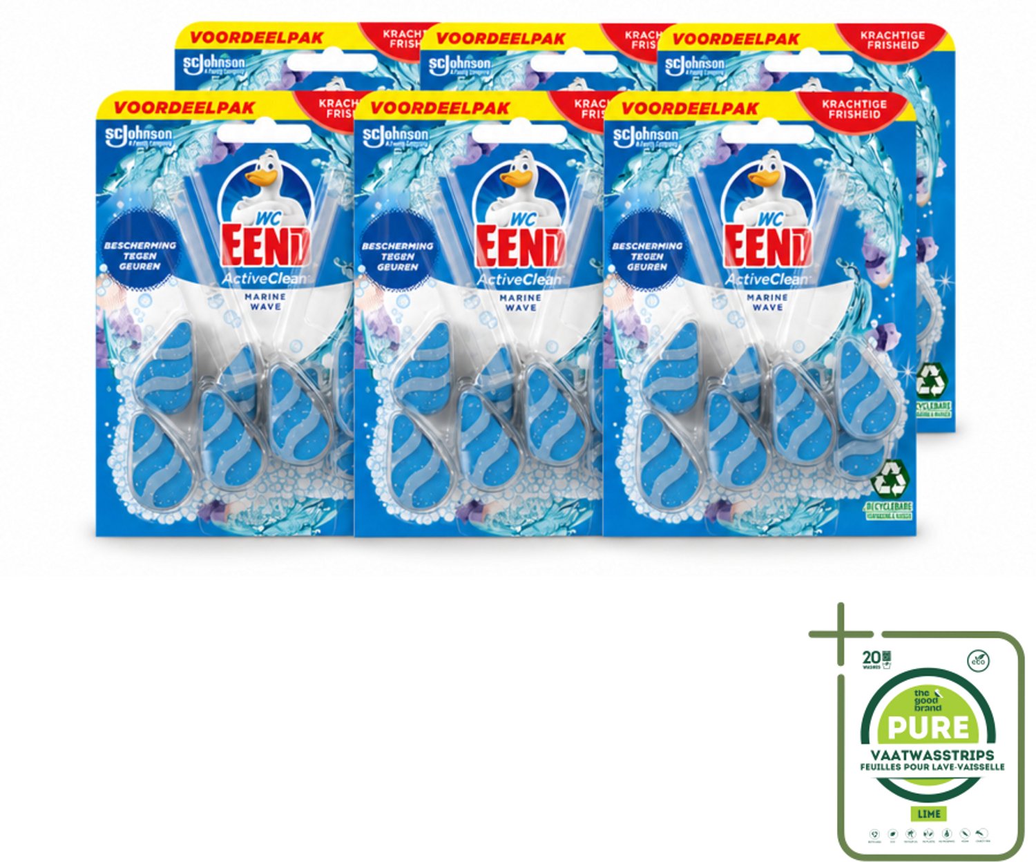 6 x WC Eend - Active Clean Marine - Toiletblok Duopack - Meer Schuim & Frisheid - 2 Toiletblokken - Grootverpakking - Vaatwasstrips - Toiletblok - Reiniging Toilet - Schuim Toilet - Fris Toilet - Kalkaanslag Bestrijden