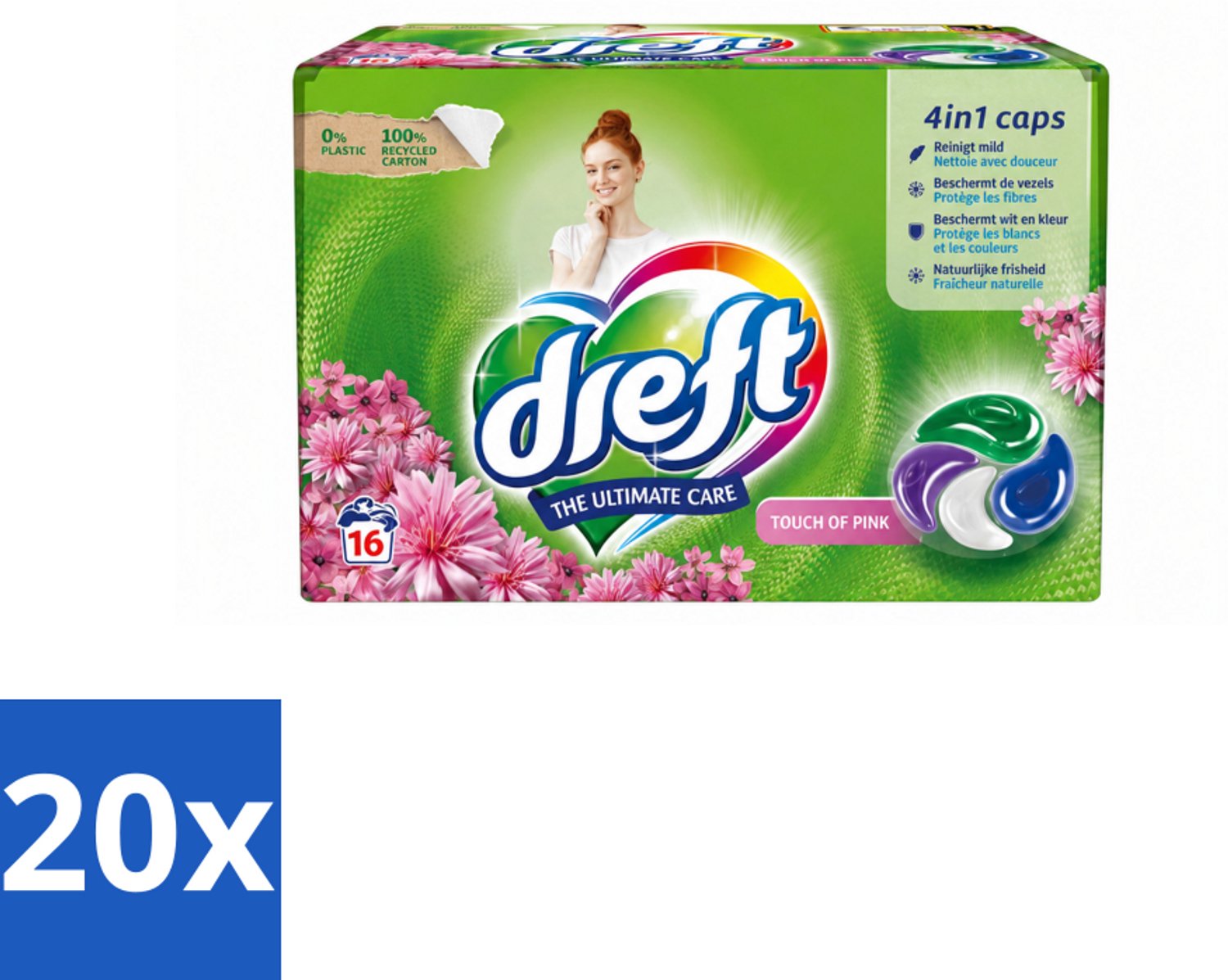 20 x Dreft - Wasmiddelcapsules - Touch of Pink - Geurige verzorging - 16 Wasbeurten - Voordeelverpakking - 20 stuks