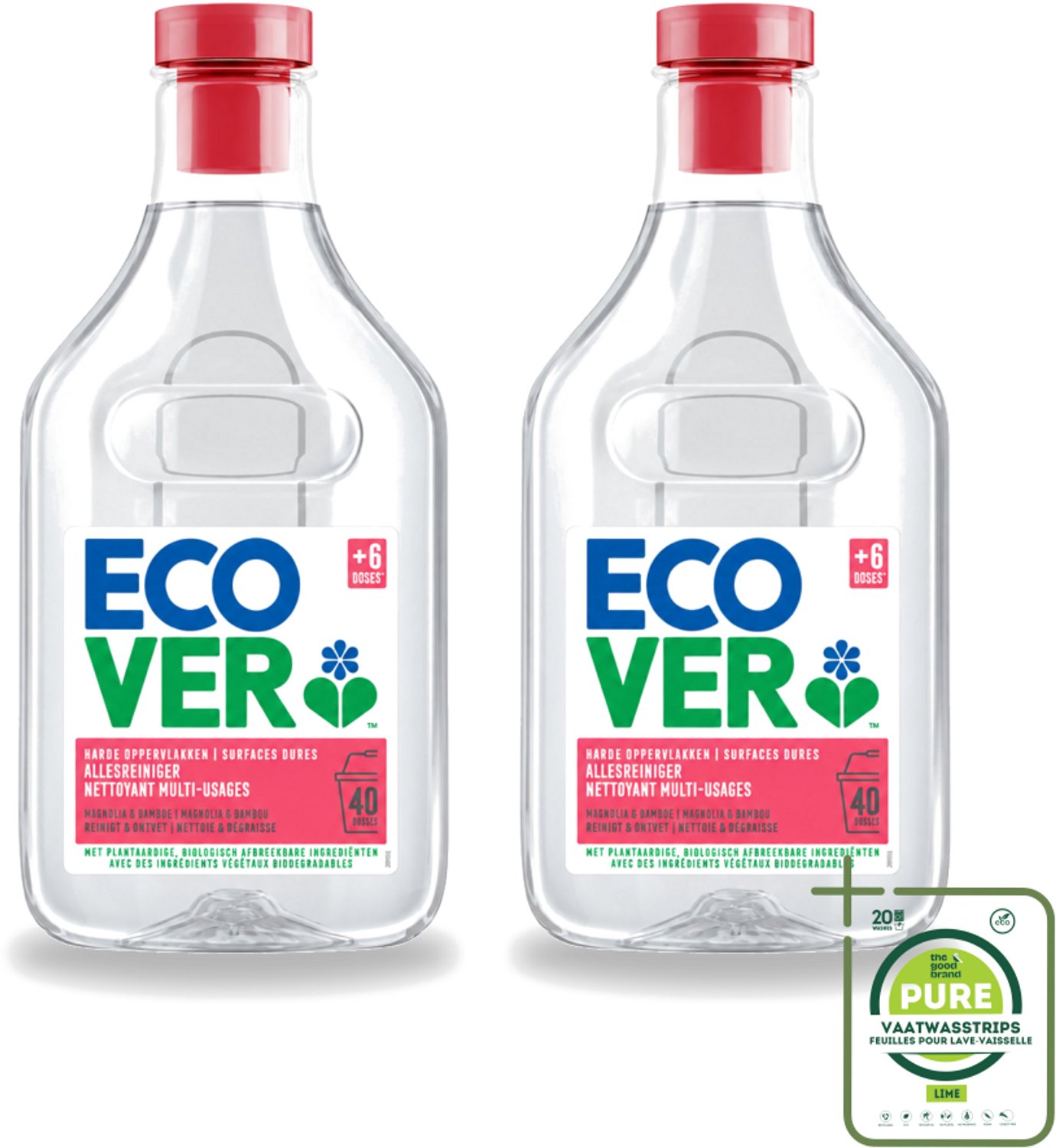 2 x Ecover - Allesreiniger - Magnolia & Bamboe - 1 liter - Grootverpakking - Vaatwasstrips - Allesreiniger - Natuurlijke Reiniger - Plantaardige Reiniger - Milieuvriendelijke Reiniger - Frisse Geur