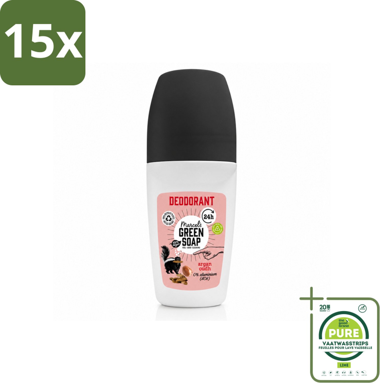 15 x Marcel's Green Soap - Deodorant Roller - Argan & Oudh - Langdurige frisheid - 50 ml - Grootverpakking - Vaatwasstrips - Deodorant - Argan En Oudh - Okseldeodorant - Frisheid - Natuurlijke Deodorant