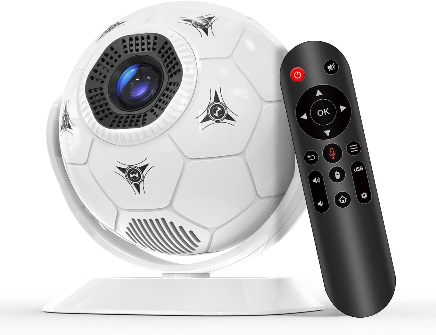 Mini-beamerprojector, 4K ondersteuning, 360° voetbalmotief, kleine thuisbioscoop, outdoor, wifi 6, bluetooth 5.4, autokeystone, draagbare projector, korte afstand voor mobiele