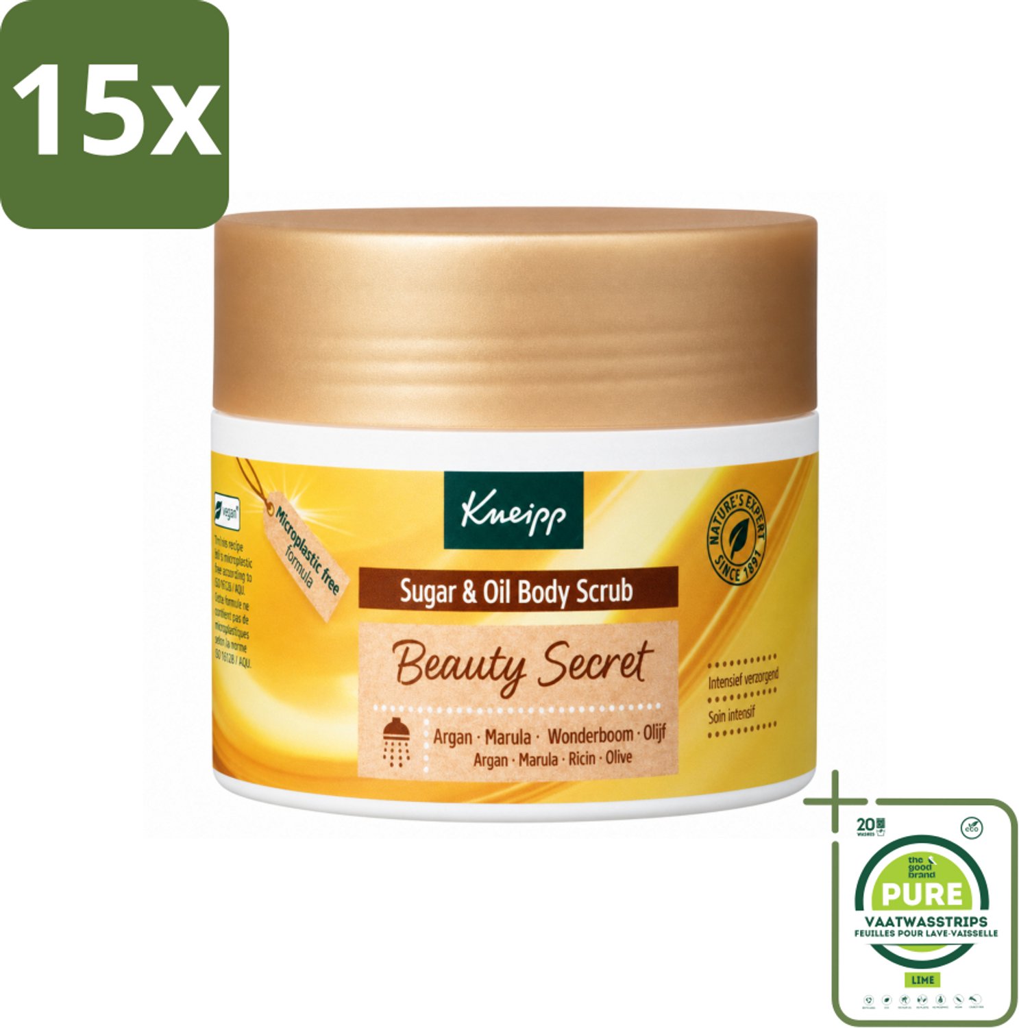 15 x Kneipp - Body scrub - Sugar & Oil - Beauty Secret - 200 ml - Grootverpakking - Vaatwasstrips - Body Scrub - Huid Verzorging - Suiker Scrub - Natuurlijke Oliën - Huid Verzorging