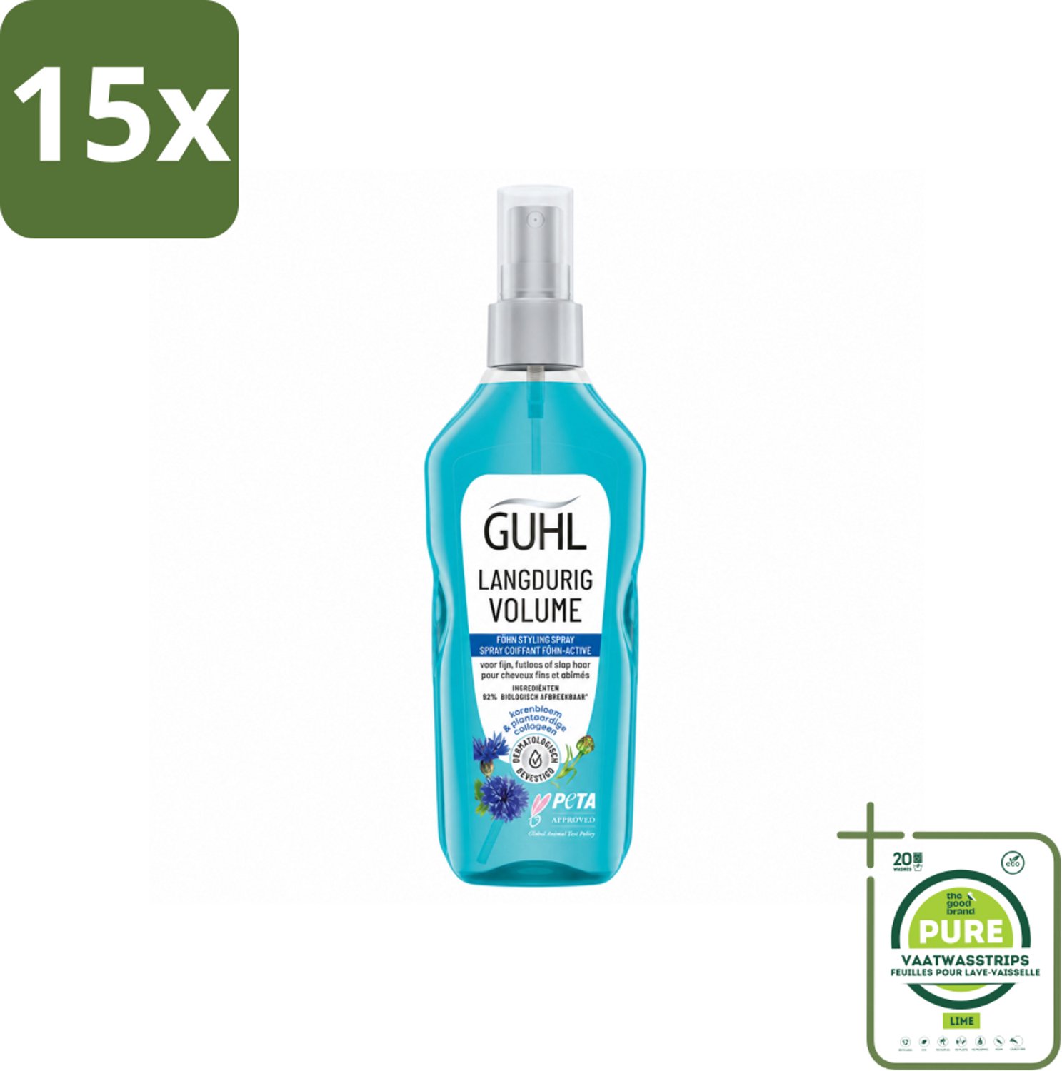 15 x Guhl - Styling Spray - Föhn Active - 125 ml - Grootverpakking - Vaatwasstrips - Haar Volume - Haar Grip - Haar Body - Haar Verzorging - Haar Fixatie