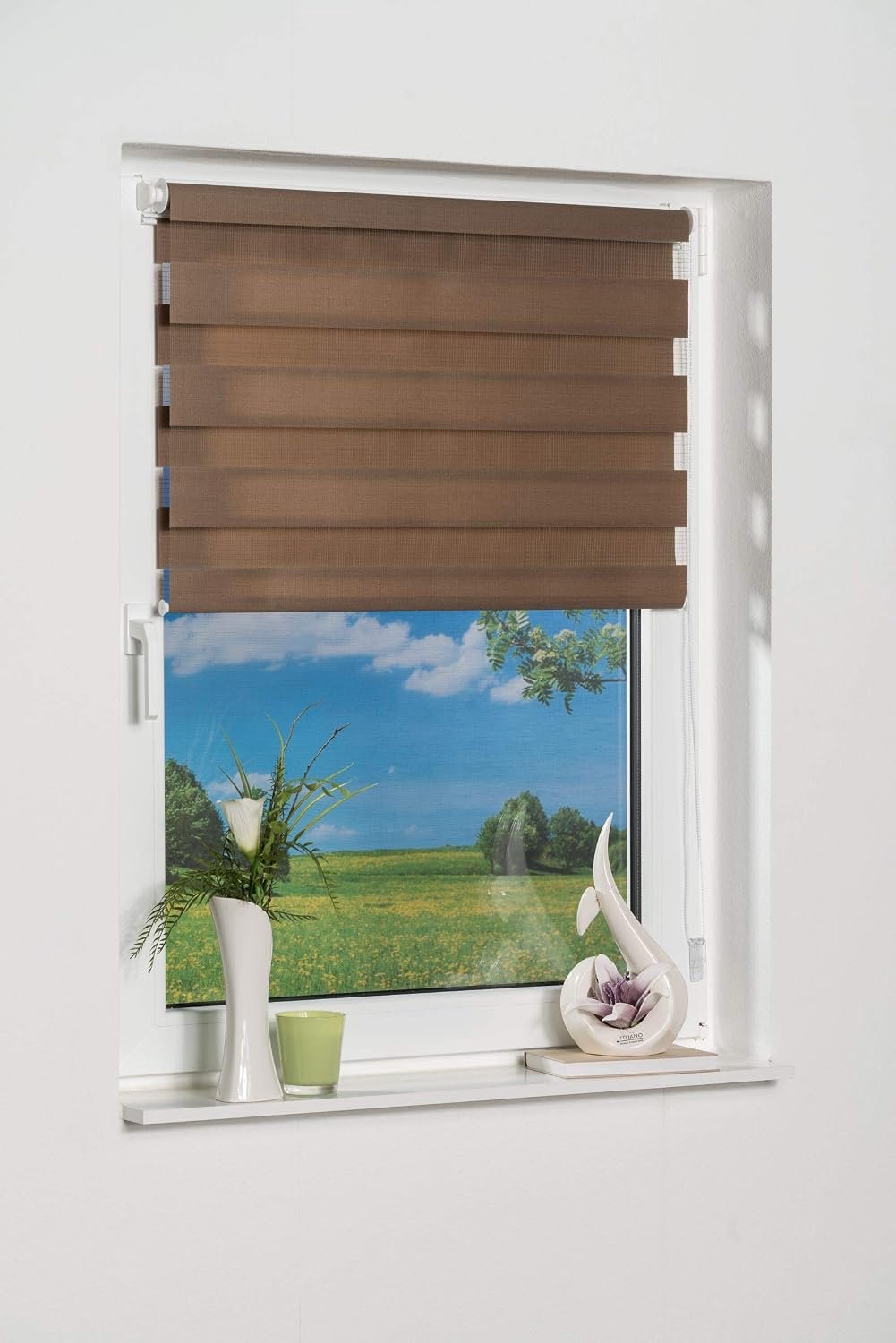 Klemmfix dubbel rolgordijn Madrid zonder boren mokka 45 x 150 cm (B x L)