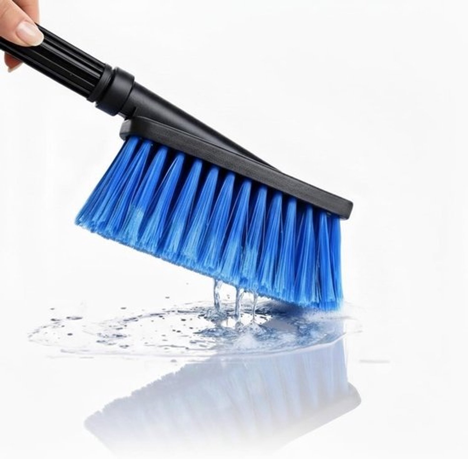 Wasborstel met wateraansluiting - Autoborstel voor slang - Auto reinigen - Zachte franje borstelharen - Comfortabele grip - Blauw