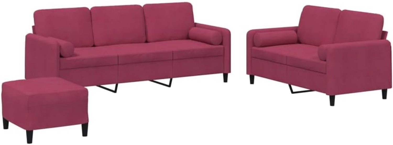 3-delig, rood fluweel, met kruk en kussen